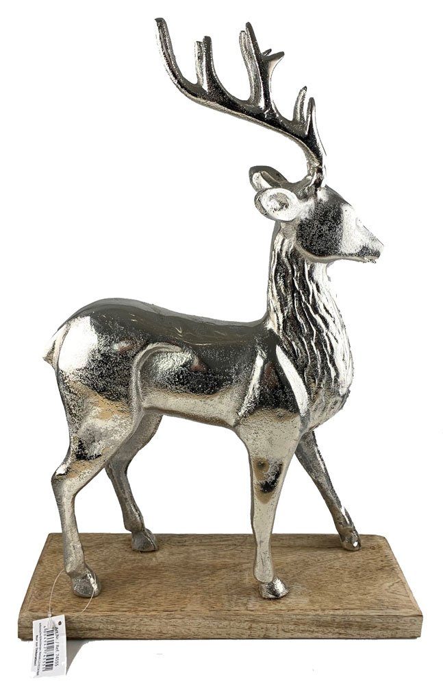RIFFELMACHER & WEINBERGER Dekofigur Weihnachtsdekoration Sockel 45x30,5cm, Waldes" des auf Hirsch "König Silber, (1 St) Exklusive 74555