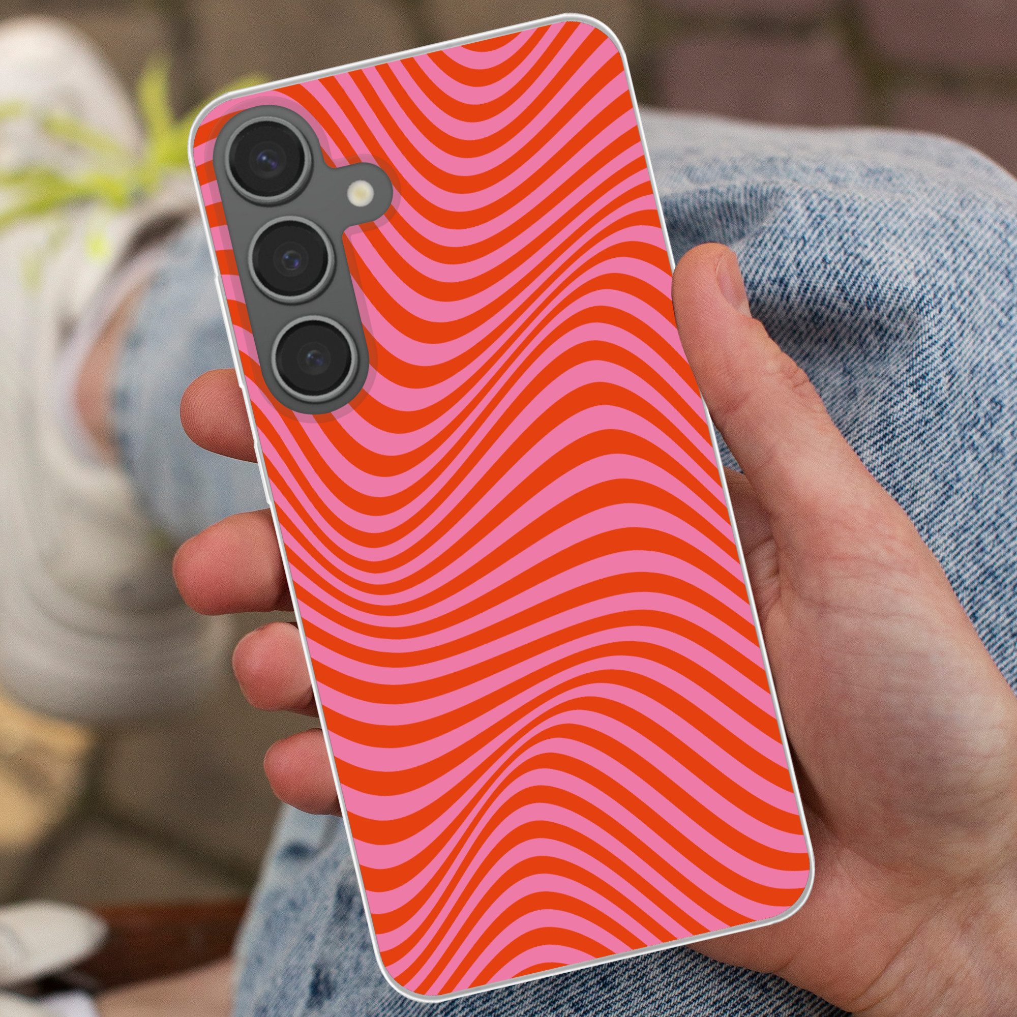 MuchoWow Handyhülle für Samsung Galaxy S24 Plus Wellenförmiges Muster - Rot - Rosa - Linie, Phone Case, Silikon, Schutzhülle Dünn