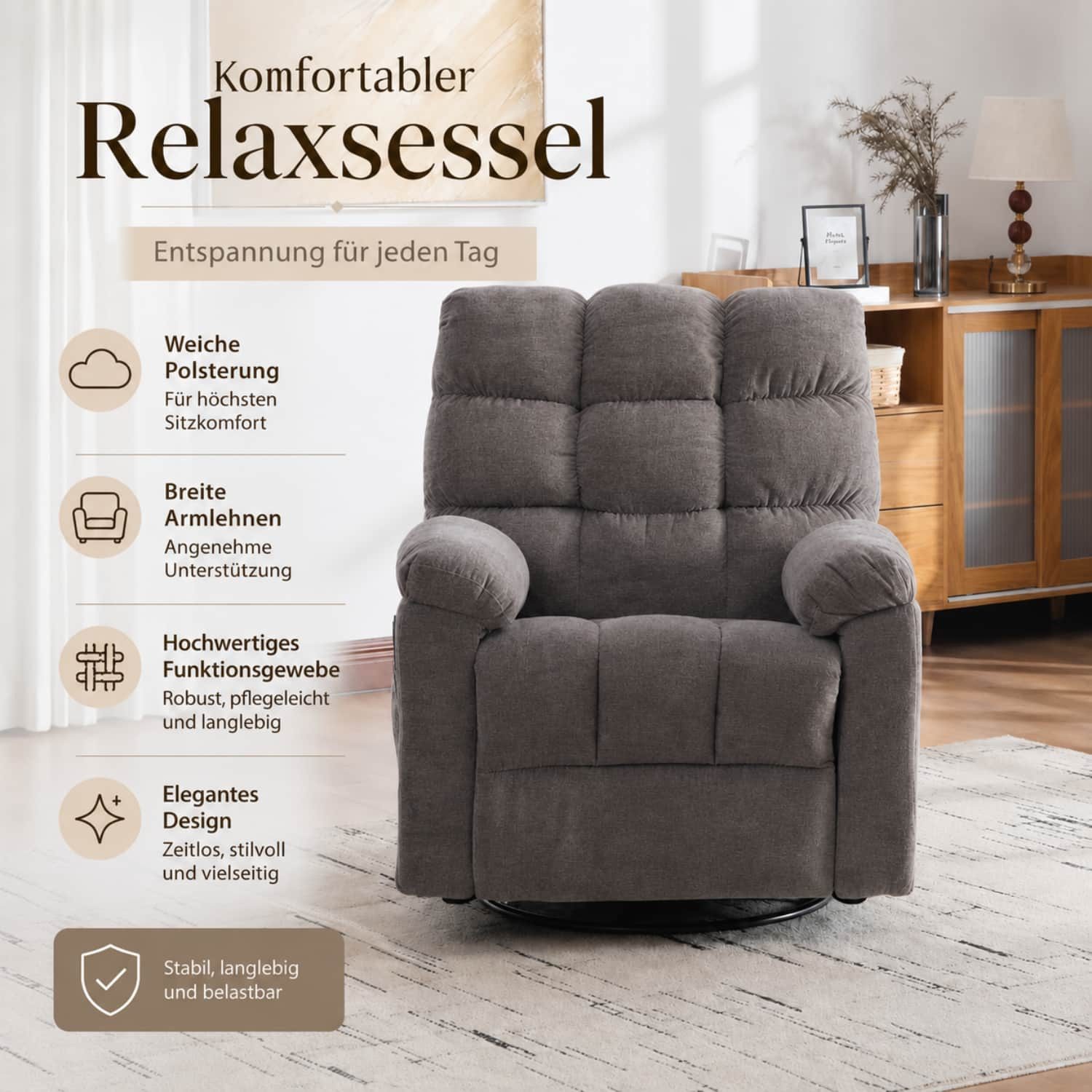 ANYSUN Massagesessel Relaxsessel, 360° drehbar, Massage, Wärmefunktion, Fußstütze. (1 Relaxsessel), Verstellbare Rückenlehne & Fußstütze mit Liegefunktion, bis 158 kg.