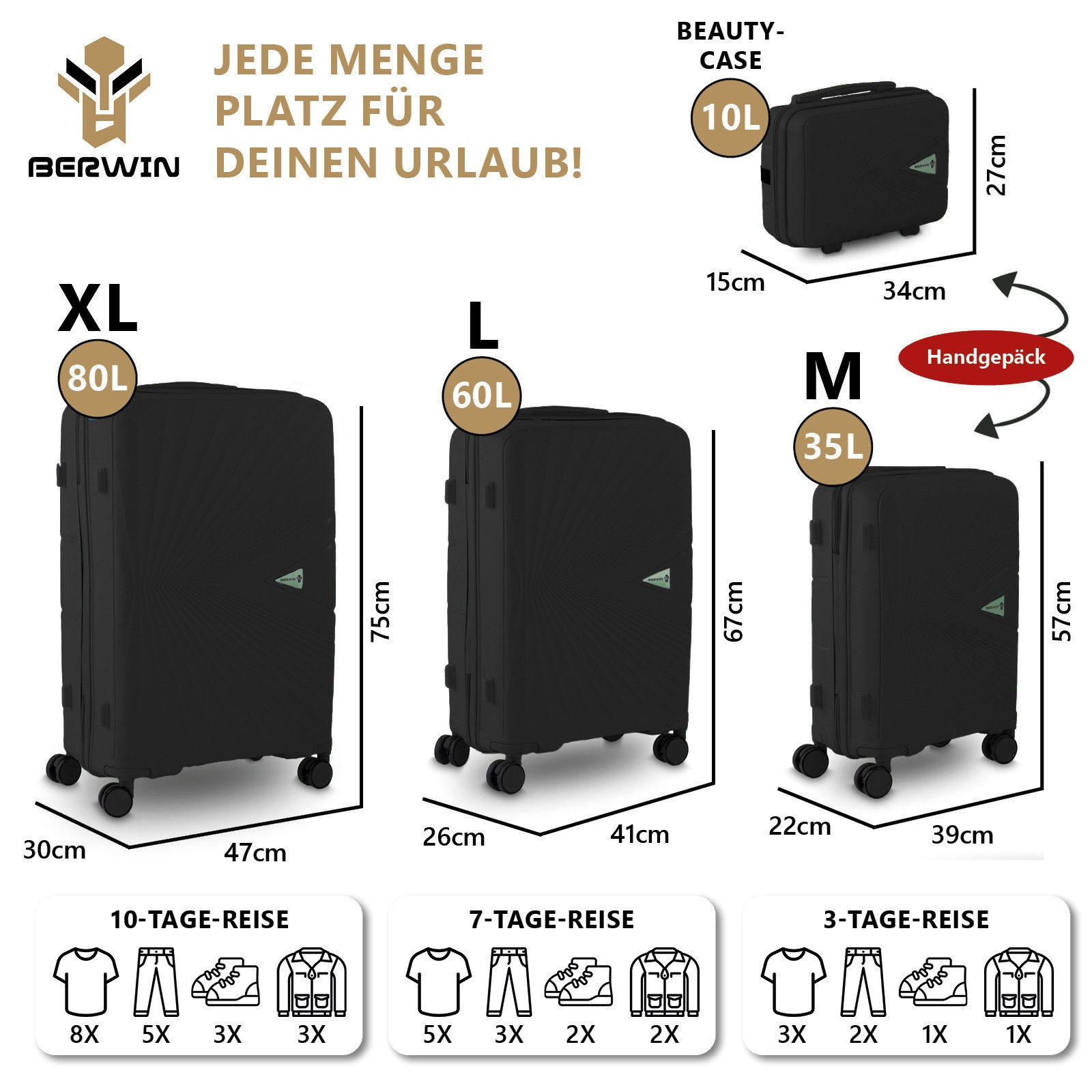 Berwin Trolleyset mit Beautycase Modell Cryta Titan Schwarz, 4 Rollen, (Set, 4 tlg., MS-19746) – Bild 3 von 5