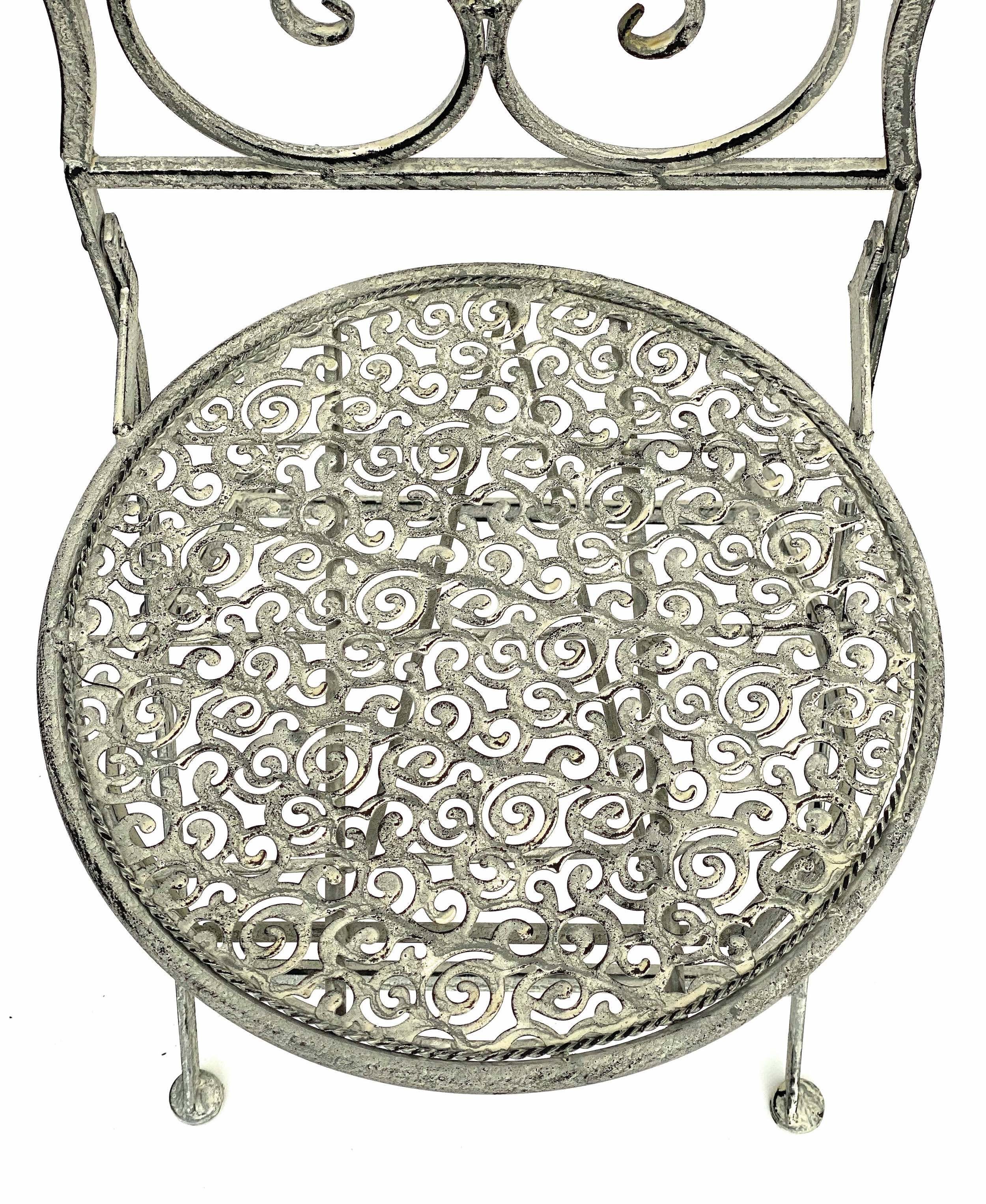 DanDiBo Gartenstuhl Metall Grau Weiß 96127 Metallstuhl Stuhl Garten Vintage Eisen Antik, Nostalgie Eisenstuhl