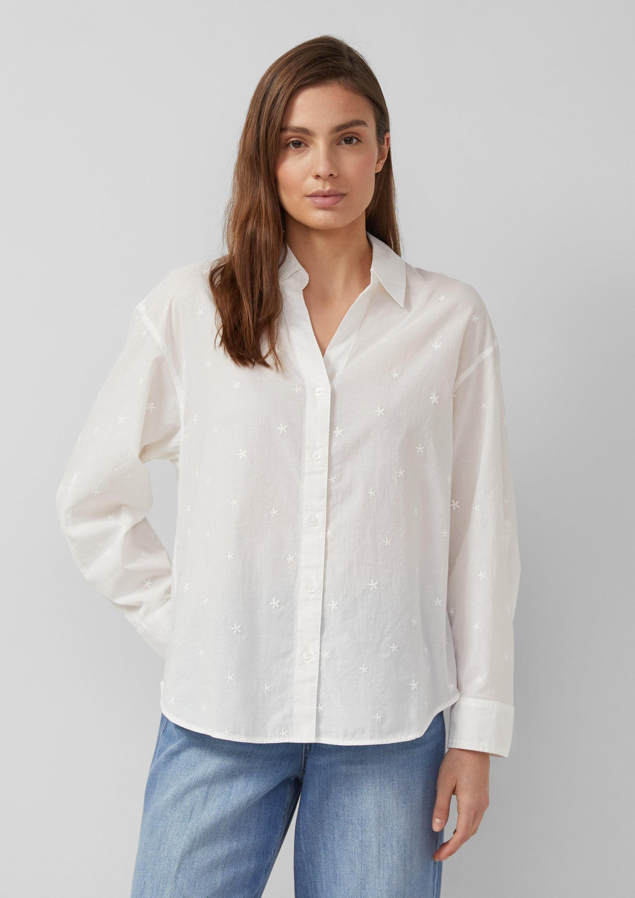 s.Oliver Langarmbluse Bluse Bestickte Baumwollbluse mit Turn-up
