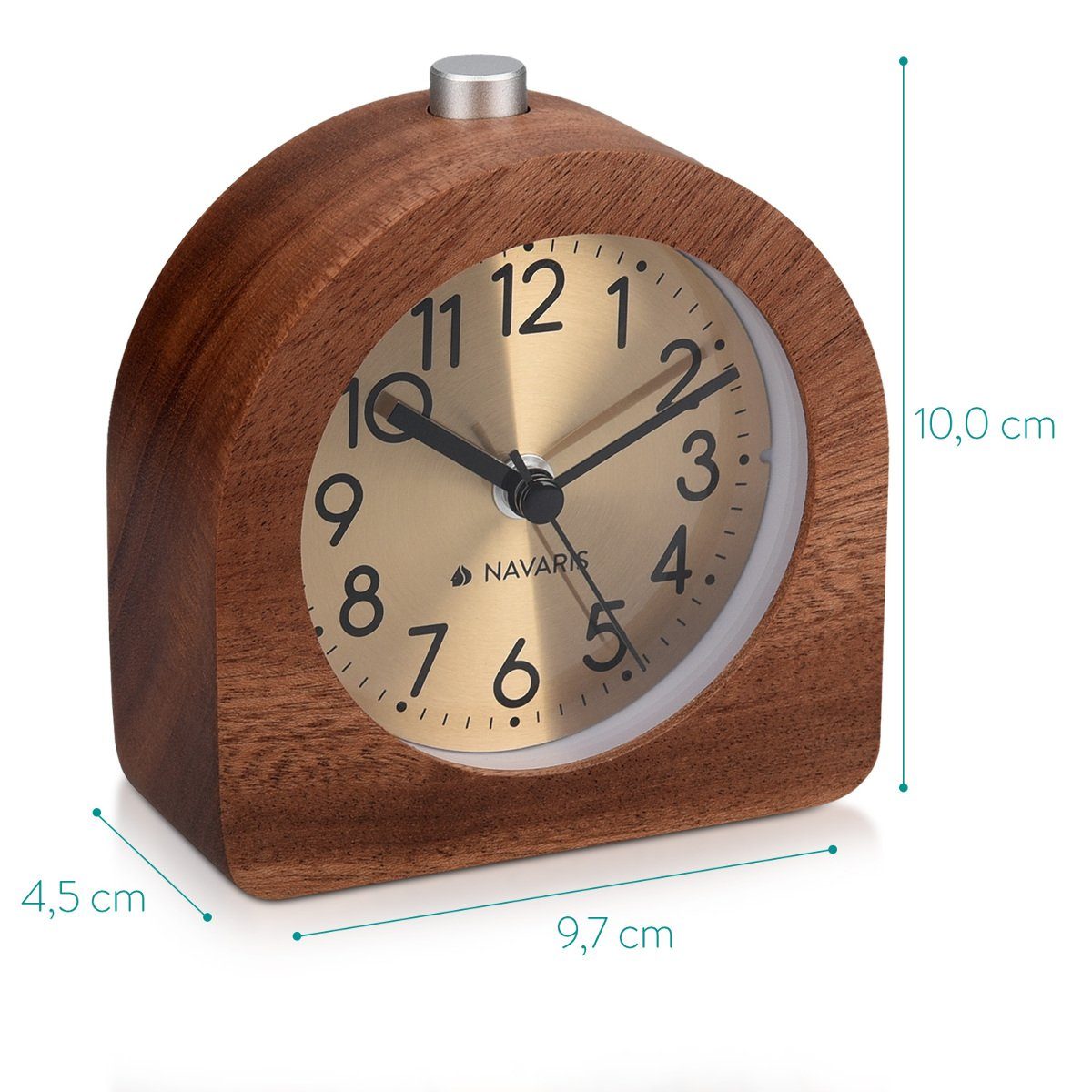 Navaris Reisewecker Analog Holz Wecker Retro Halbrund/Quadrat Dunkelbraun mit Uhr Snooze