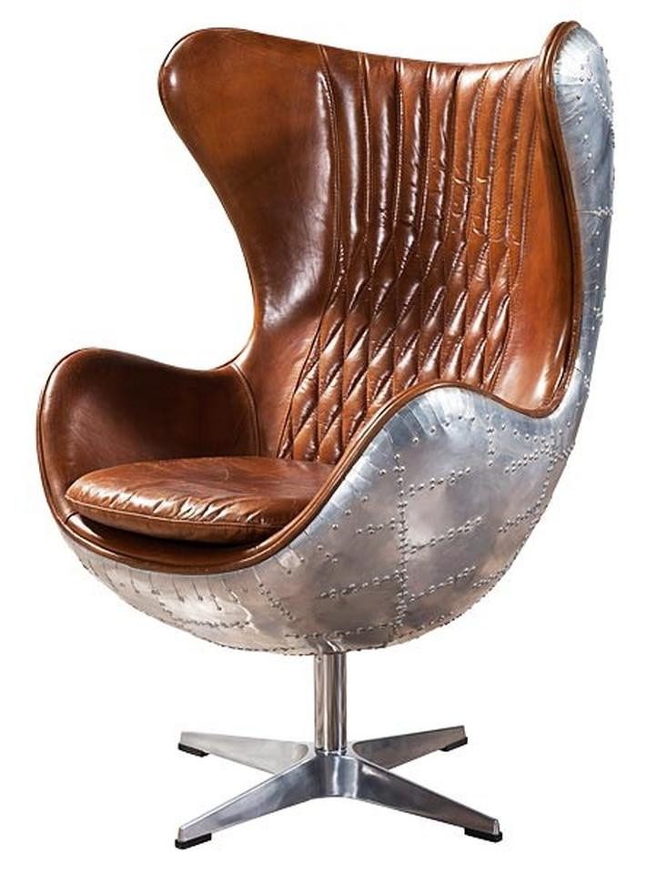 JVmoebel Ohrensessel Drehbarer Sessel aus Vintage Aluminium und Leder mit elegantem Design (Packung, 1-St., Drehbarer Ohrensessel aus Vintage Aluminium & Leder), Made in Europe