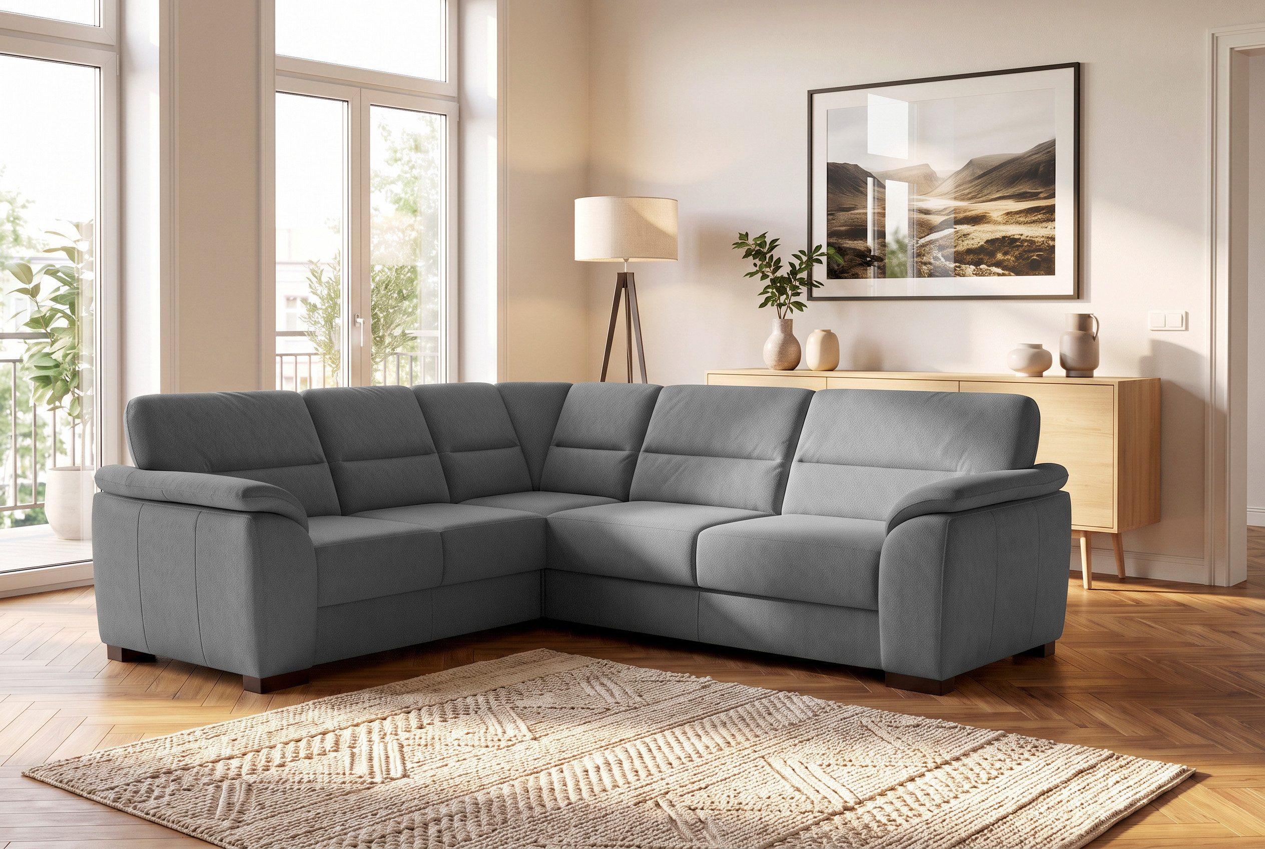 sit&more Ecksofa Montego L-Form, B: 256 cm, große Stoffauswahl, Komfortsitzhöhe 46 cm, optional Schlaffunktion und Schubkasten mit Stauraum