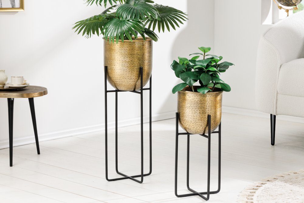 riess-ambiente Übertopf UNIT 70/50cm gold / schwarz (Set, 2 St), Wohnzimmer · Vase · für Pflanzen · Metall · mit Gestell · Handarbeit