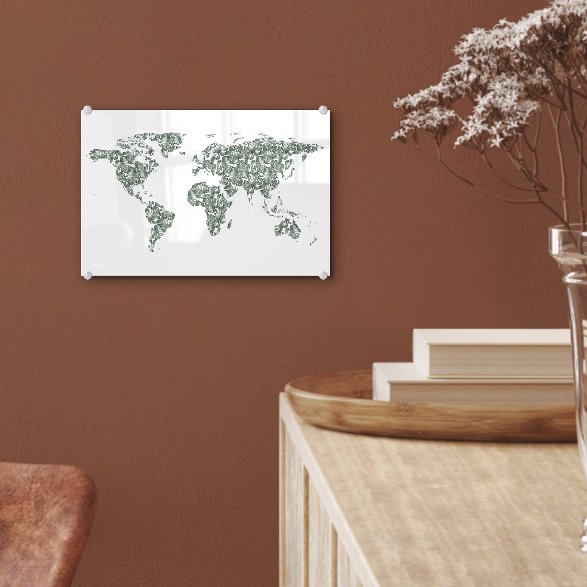 - Acrylglasbild Wandbild - Bilder auf - Glasbilder Wanddekoration Weltkarte - - Tropische MuchoWow St), Foto (1 Glas auf Weiß, Pflanzen Glas
