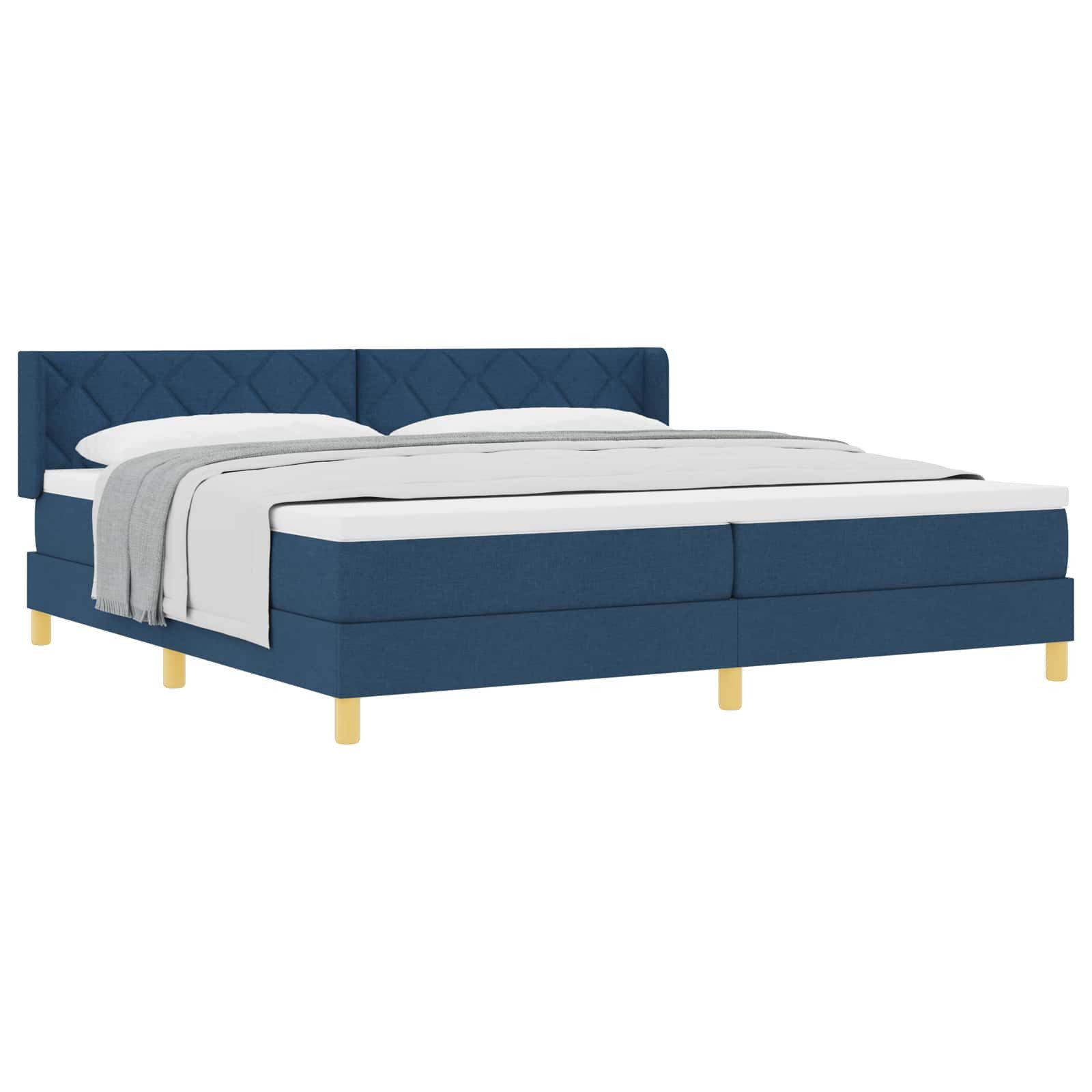 Bett Boxspringbett mit Kopfteil Blau 200 x 200 cm Stoff