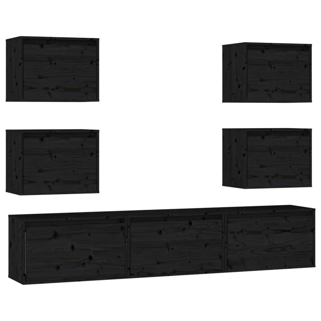 TV-Schrank Massivholz TV-Schränke 7 Stk. Schwarz Kiefer furnicato