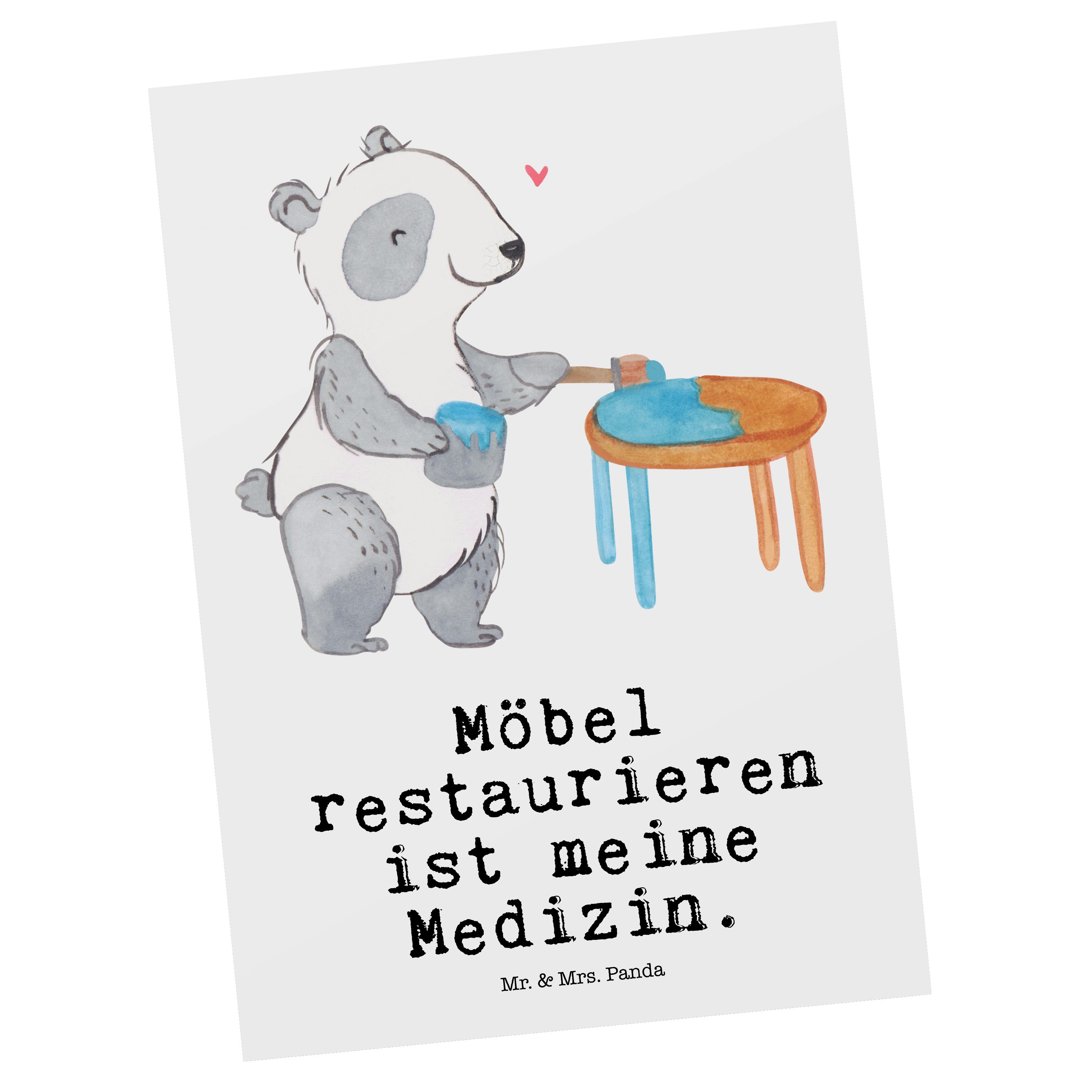 antike Grußkarte, - Möbel Mrs. Panda Panda - Medizin restaurieren Postkarte Weiß Geschenk, & Mr.