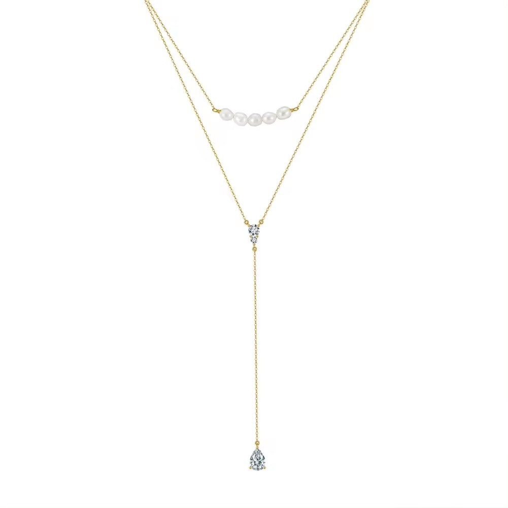 Runde Perlé Perlenkette Chiara, handgefertigte Halskette, Süßwasserperle, 925er Silber, 14K Gold