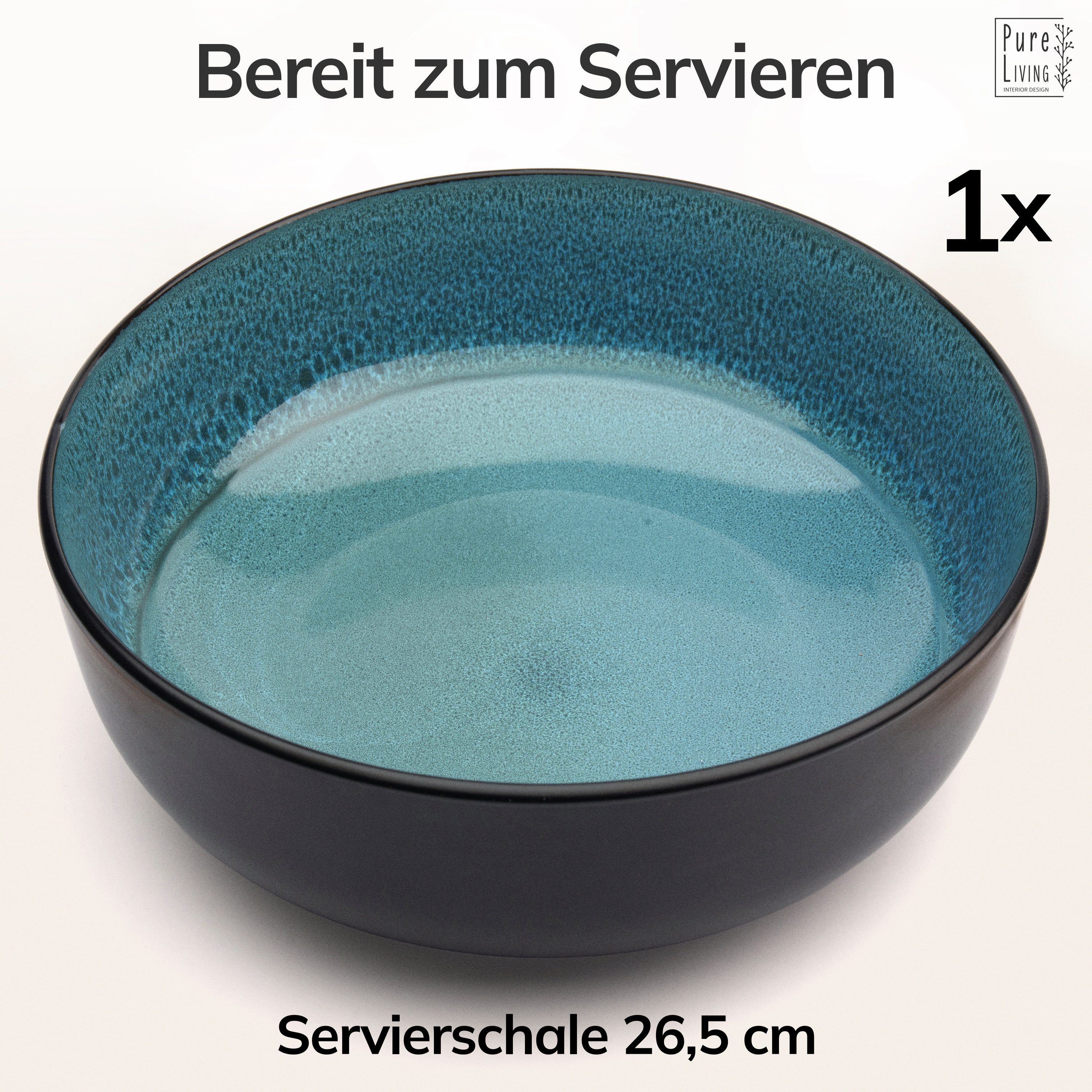 PURE LIVING INTERIOR DESIGN Geschirr-Set Ibiza, Servierschüssel, Riffelstruktur, Petrol (1-tlg), 1 Personen, Steingut – Bild 5 von 5