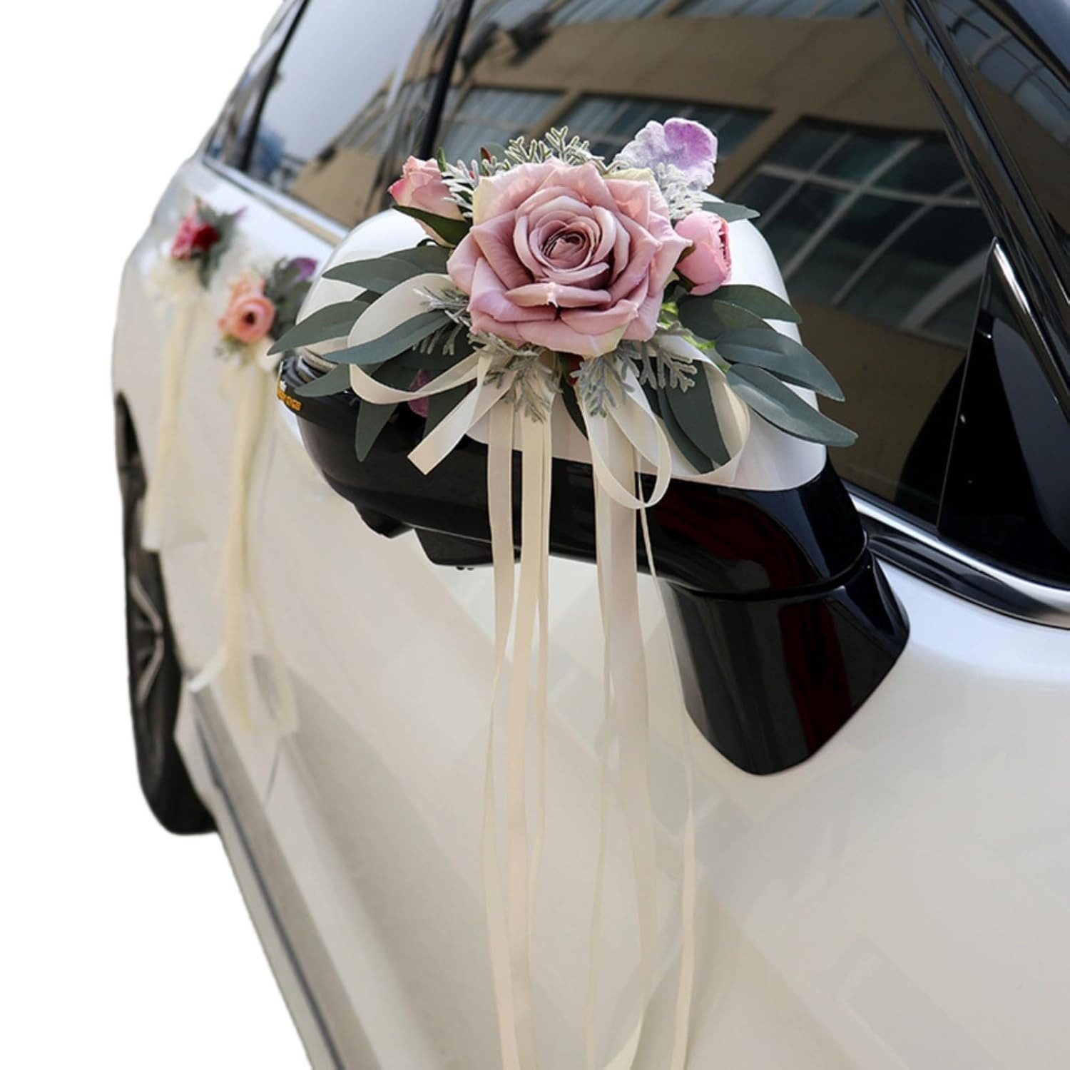 Kunstblume 2 Stück Hochzeit Autoschmuck,Vintage Hochzeits Künstliche Blume, Agger, für Auto Rückspiegel