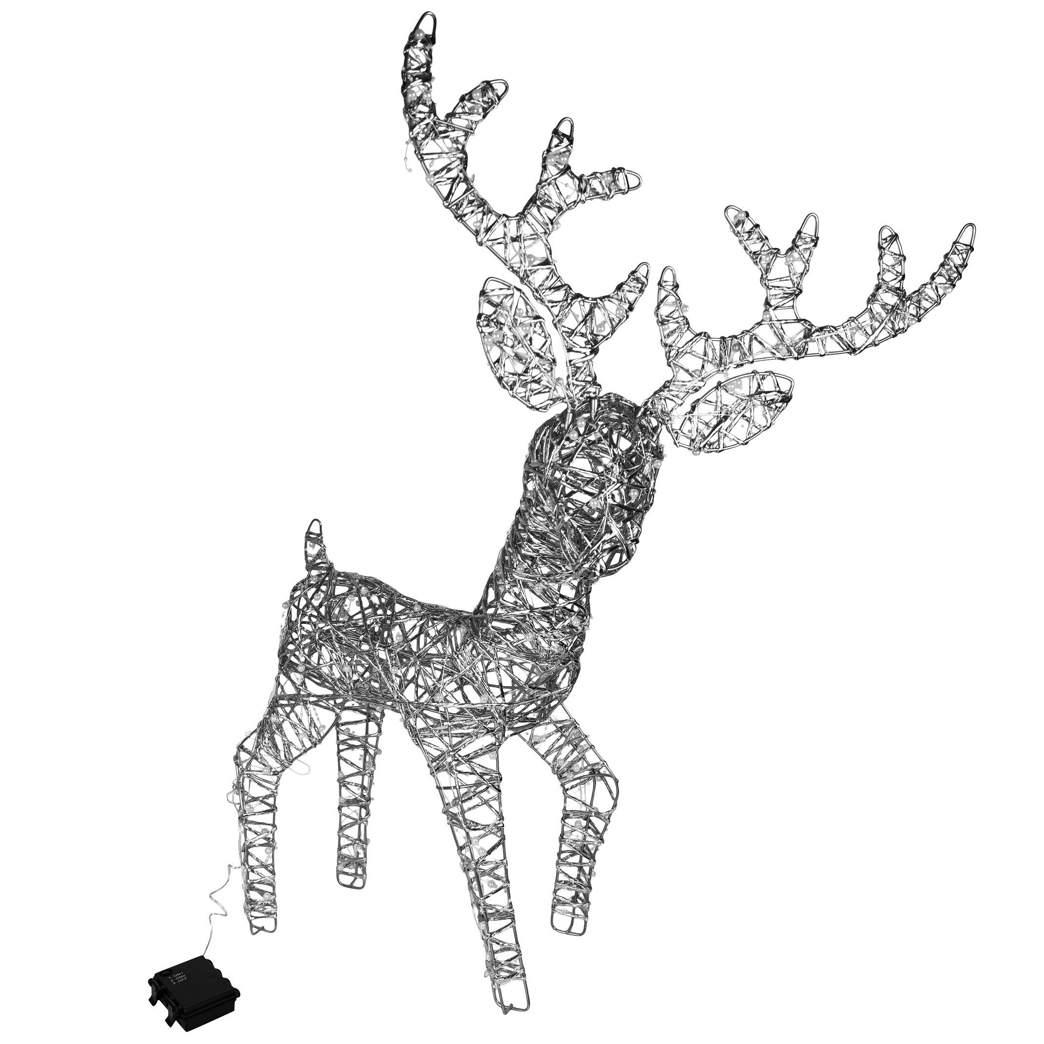 Online-Fuchs LED-Dekofigur großer silberner Hirsch mit LED-Beleuchtung & Timer - Weihnachtsdeko (Dauerleuchten oder Funkeleffekt wählbar, 55 warmweiße LEDs), fe – Bild 2 von 3
