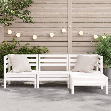 vidaXL Loungesofa Gartensofa 3-Sitzer mit Hocker Weiß Massivholz Kiefer, 1 Teile
