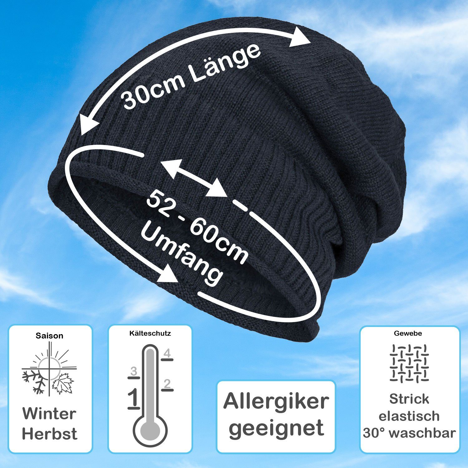 Mütze marineblau Herren compagno Wintermütze Strickmütze Haube Beanie (1-St) Damen Strickmütze Gefütterte