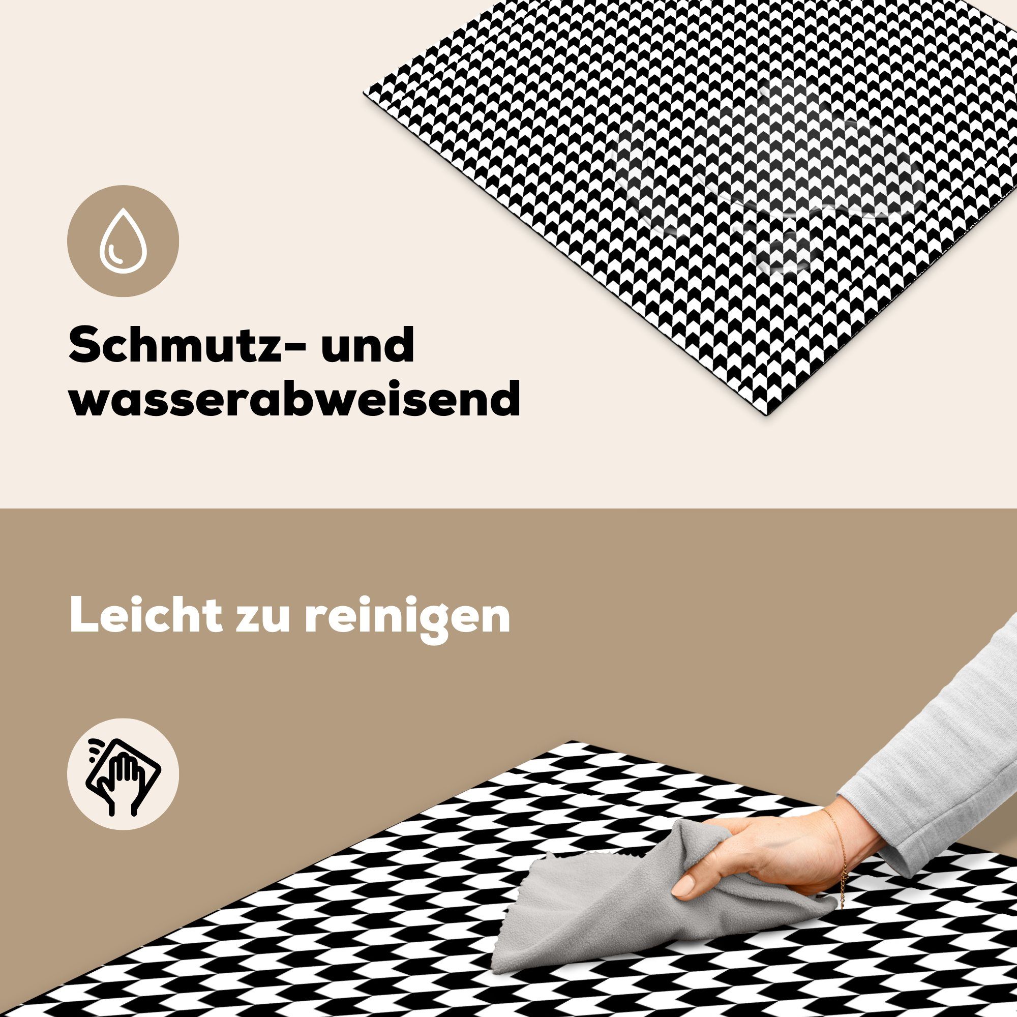 Vinyl, Design tlg), Schwarz - Muster, Ceranfeldabdeckung - 59x51 (1 Geometrie Induktionsschutz, MuchoWow - cm, Induktionskochfeld, - Weiß Herdblende-/Abdeckplatte