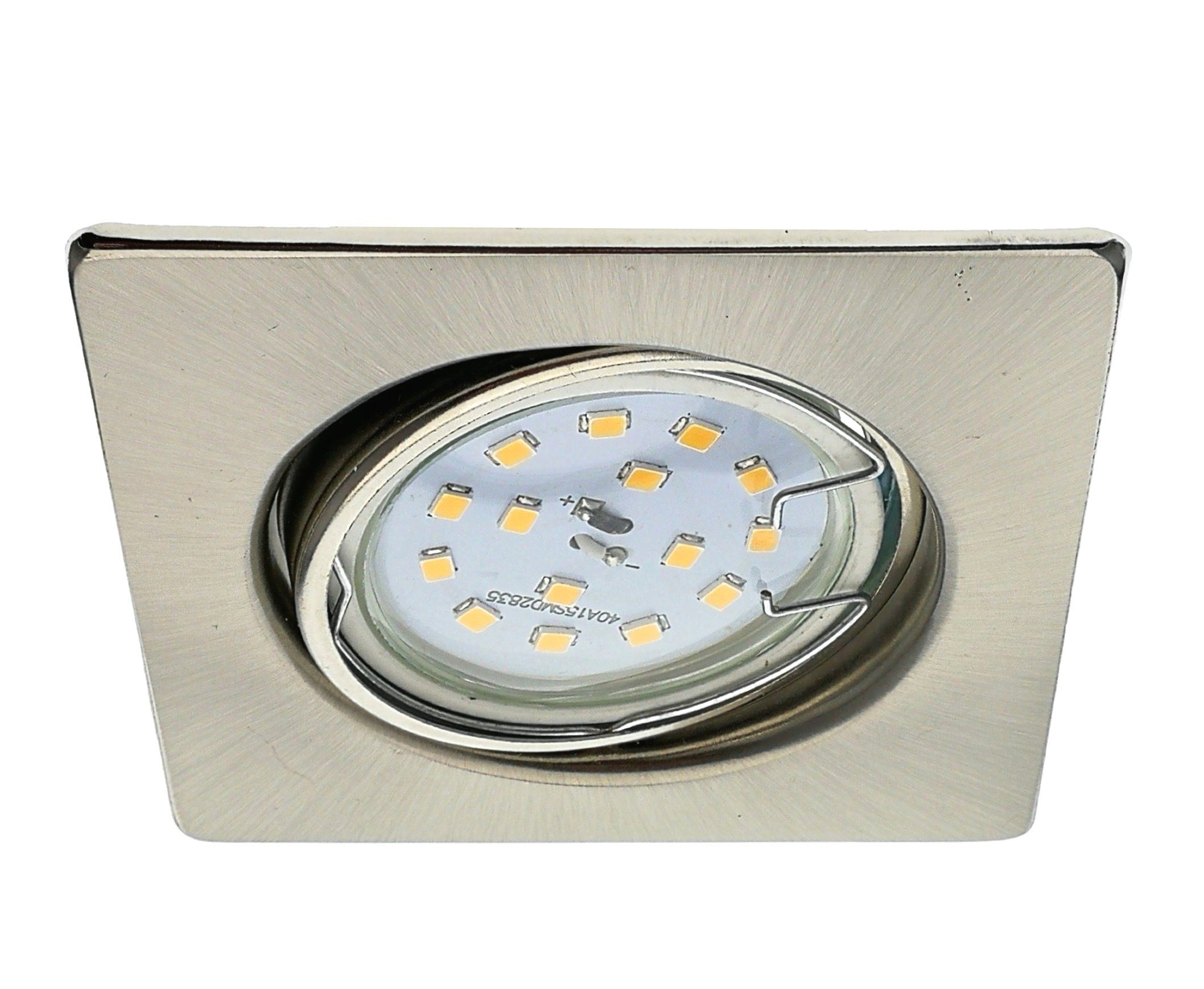 matt Flach 3000K LED Edelstahl-Optik Set 3 dimmbar inkl. Einbaustrahler, Einbaustrahler Watt Ultra 6er TRANGO Deckenspot, 5 Eckig LED Einbauspot, Nickel Downlight Modul Deckenleuchte, warmweiß, Stufen 6x LED 6729-062SMOSD Dimmfunktion,