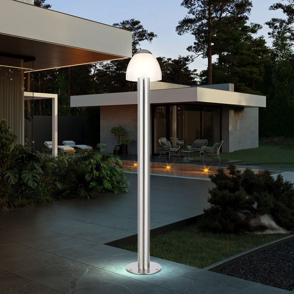 Gartenlampe LED Globo silber LED Außenstehlampe verbaut, 92cm Wegeleuchte LED-Leuchtmittel H Sockelleuchte Außen-Stehlampe, fest