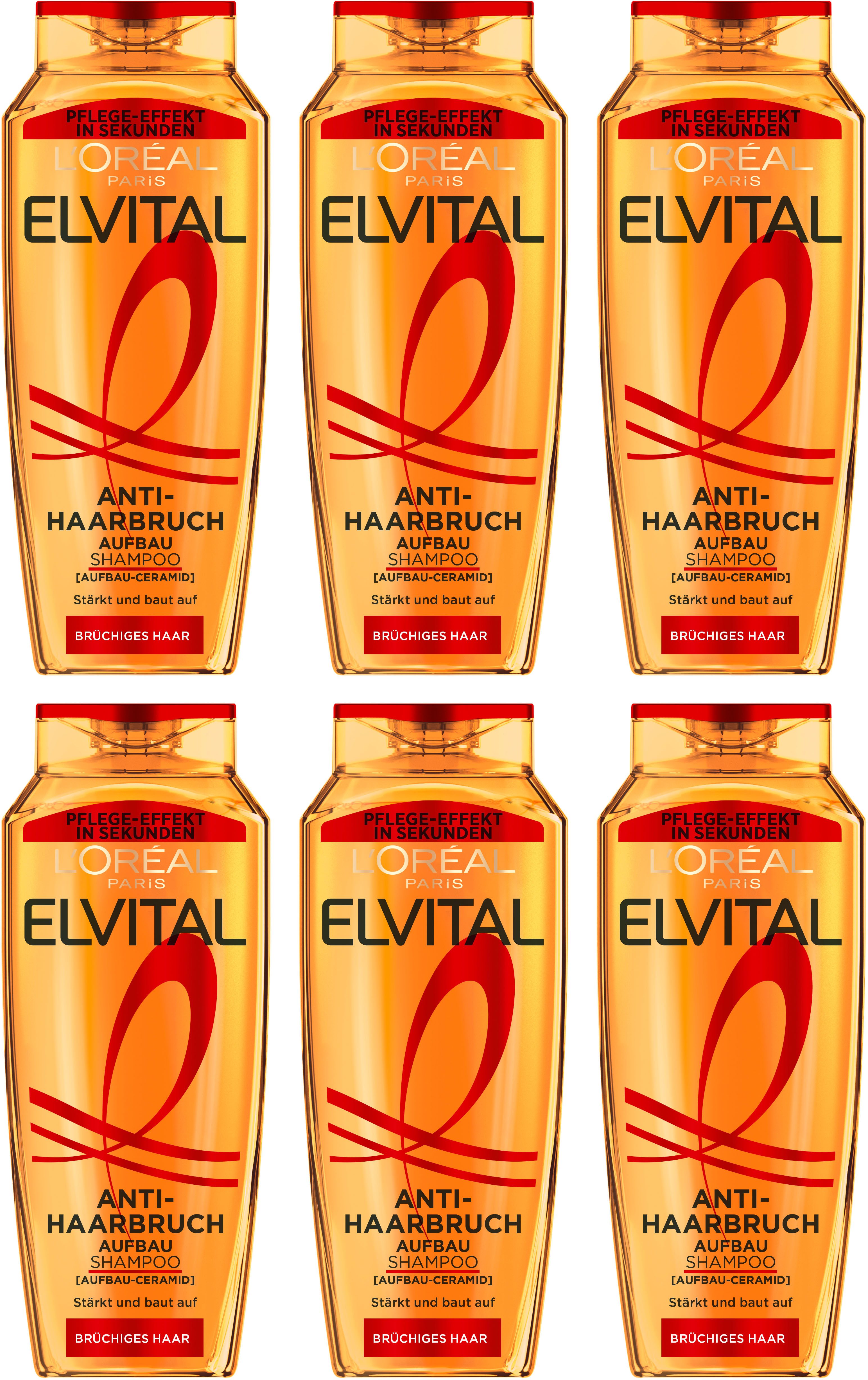 L'ORÉAL PARIS Haarshampoo L'Oréal Paris Elvital Anti-Haarbruch Shampoo, Packung, 6-tlg., für jeden Haartyp, stärkt das Haar, glättet Haaroberfläche für Glanz.
