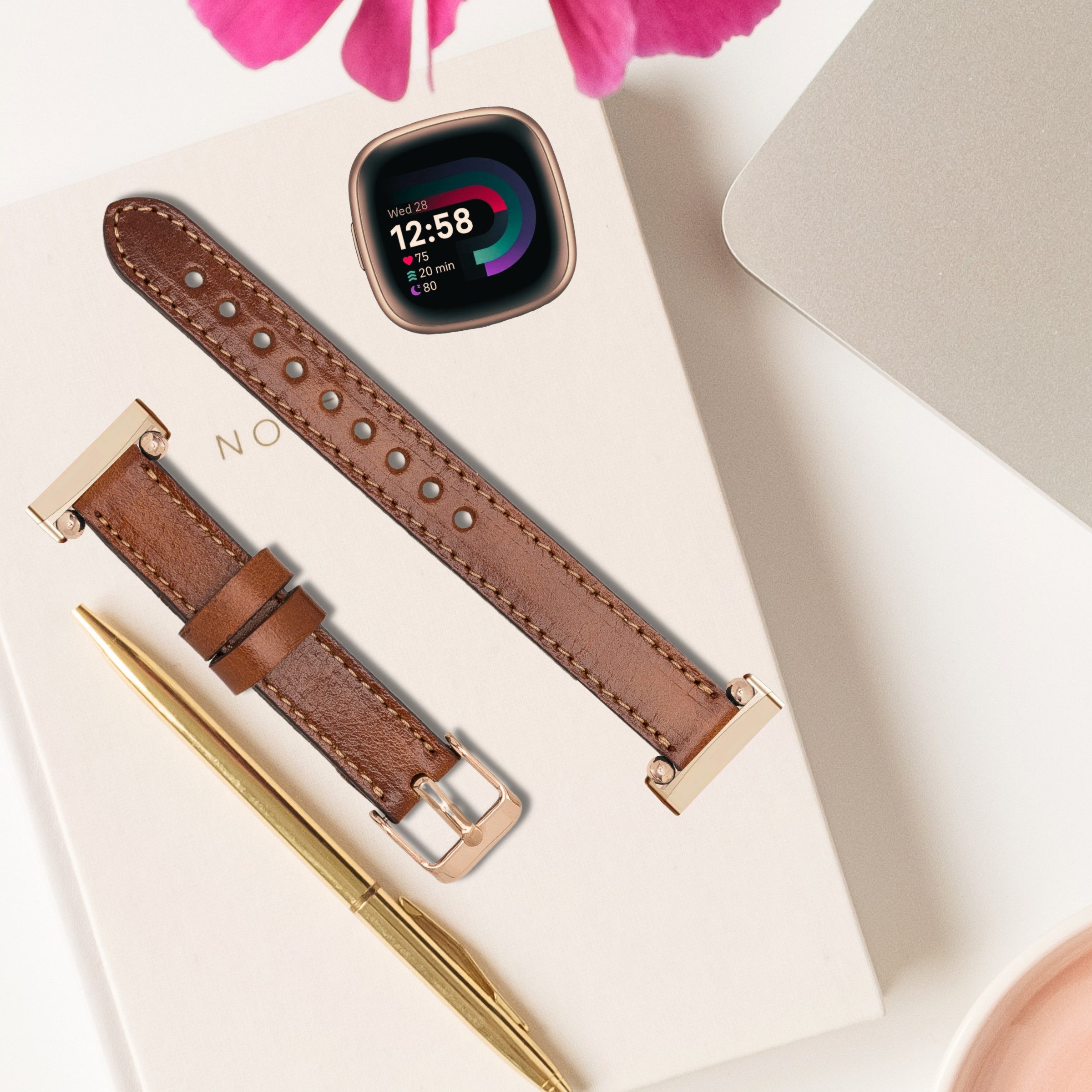 Renna Leather Uhrenarmband Fitbit Versa 4 / 3 / Sense / Sense 2 Leder Smart Uhrenarmband