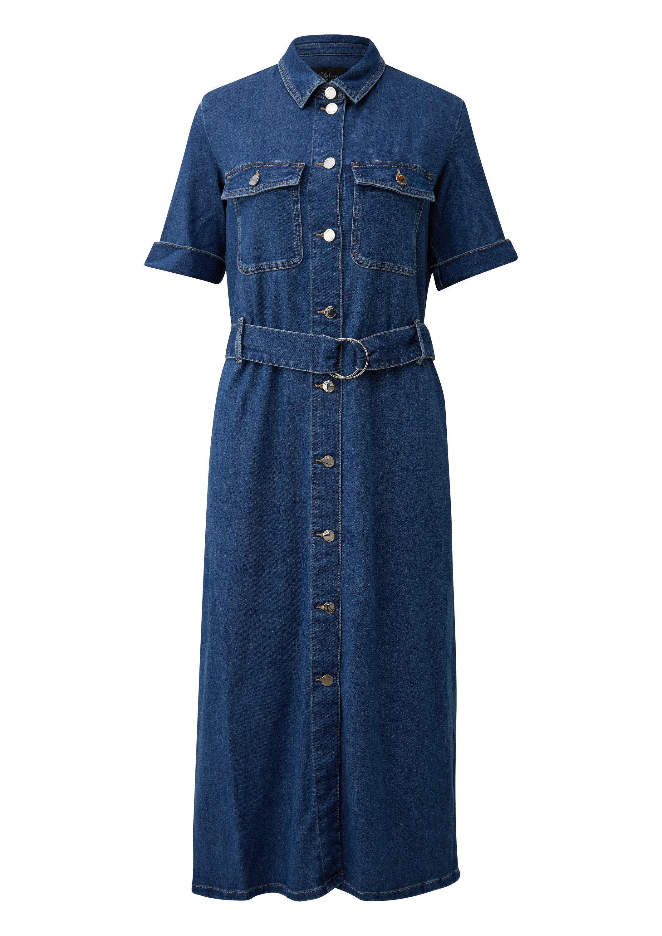 s.Oliver Midikleid Kleid Midi-Jeanskleid mit Hemdkragen und Gürtel
