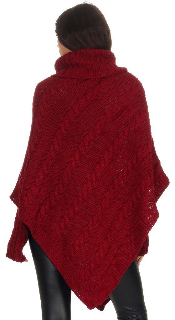 Bordo Strickponcho Mississhop Sweatshirt Strick Stulpen Überwurf Pullover Umhang mit Poncho 3012