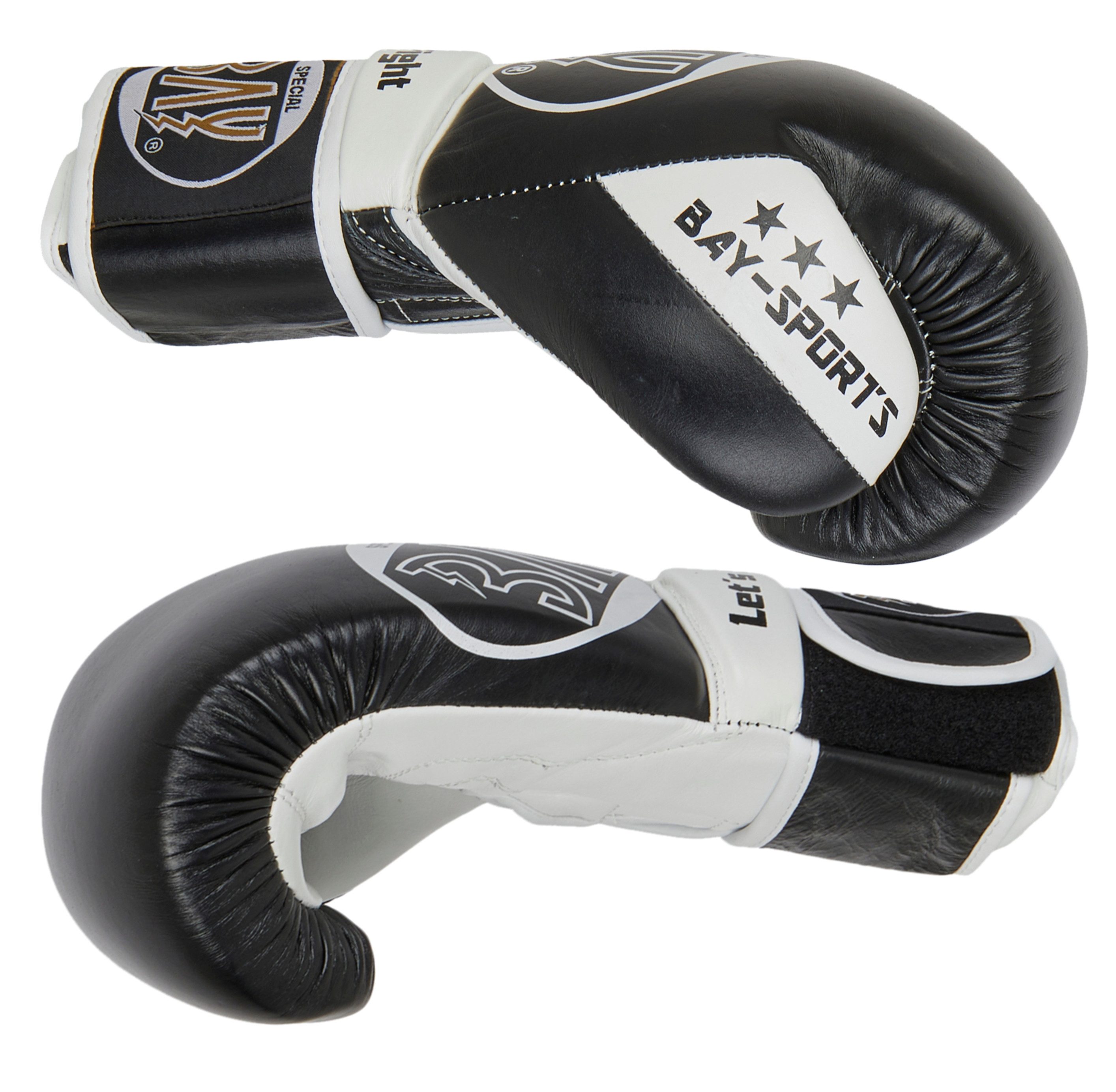 BAY-Sports Boxbandagen Deluxe Strike Box-Handschuhe echtes Leder schwarz Boxen Kickboxen (Hochwertiges Rinderleder, Paar), hochwertige Rindsleder, besonders robuste Oberfläche, 10 und 12 Unzen