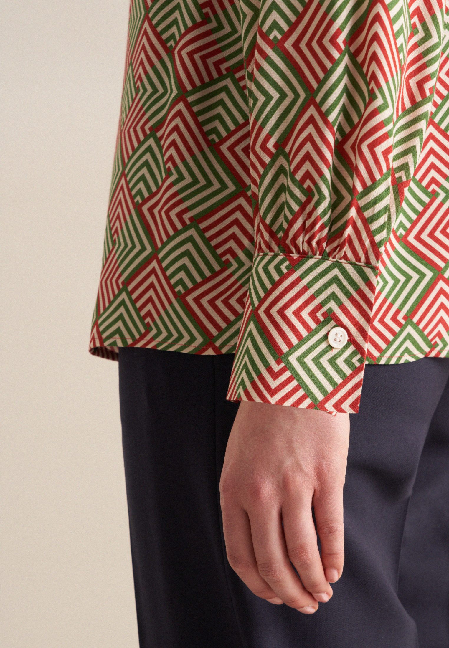 seidensticker Hemdbluse Schwarze Rose Langarm Kragen Geometrische Muster