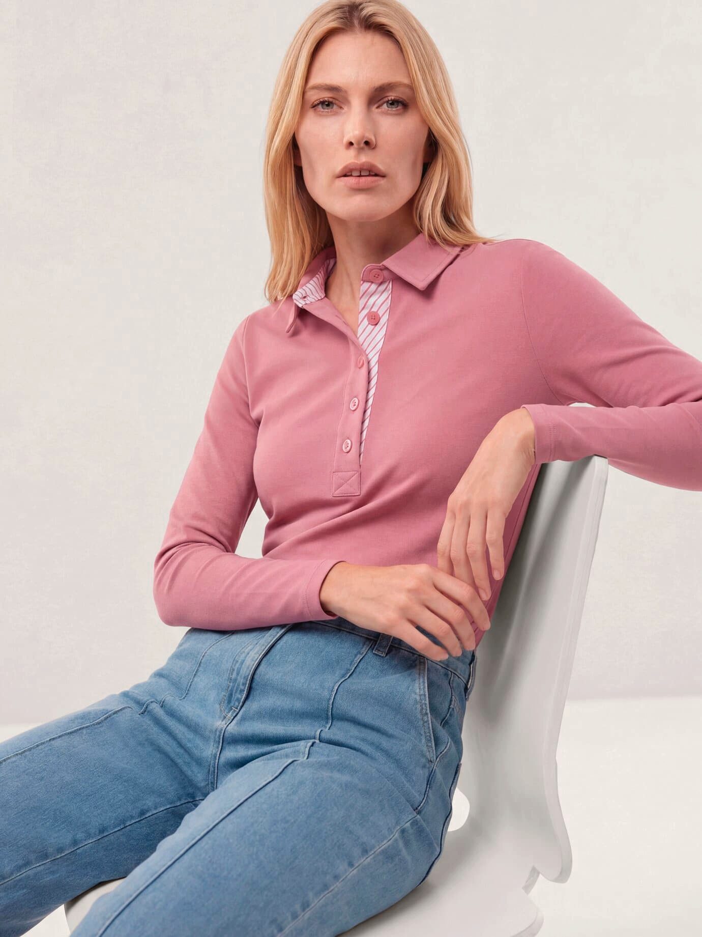 Walbusch Poloshirt Damen Poloshirt aus Baumwolle Polokragen Langarm, Polokragen