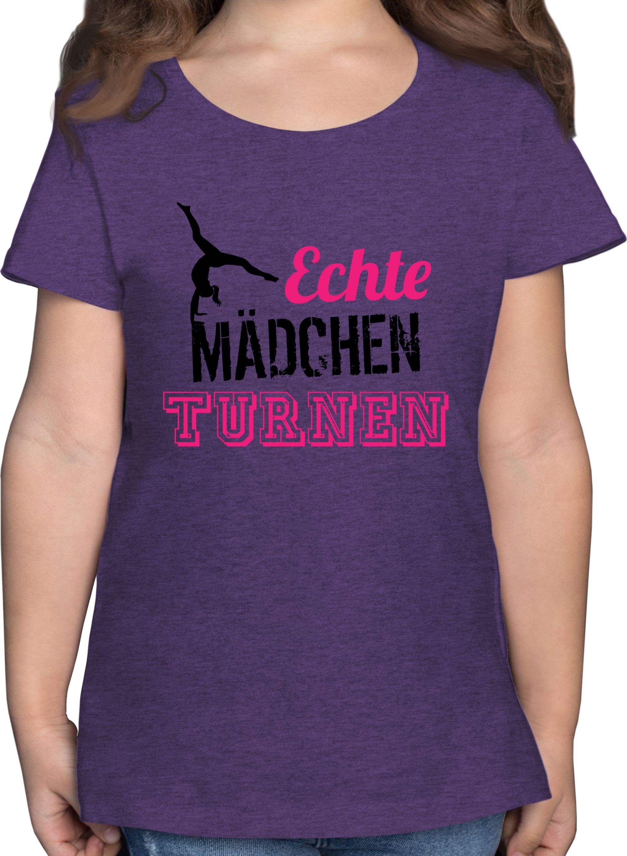 Shirtracer T-Shirt Echte Mädchen turnen fuchsia - schwarz Kinder Sport Kleidung