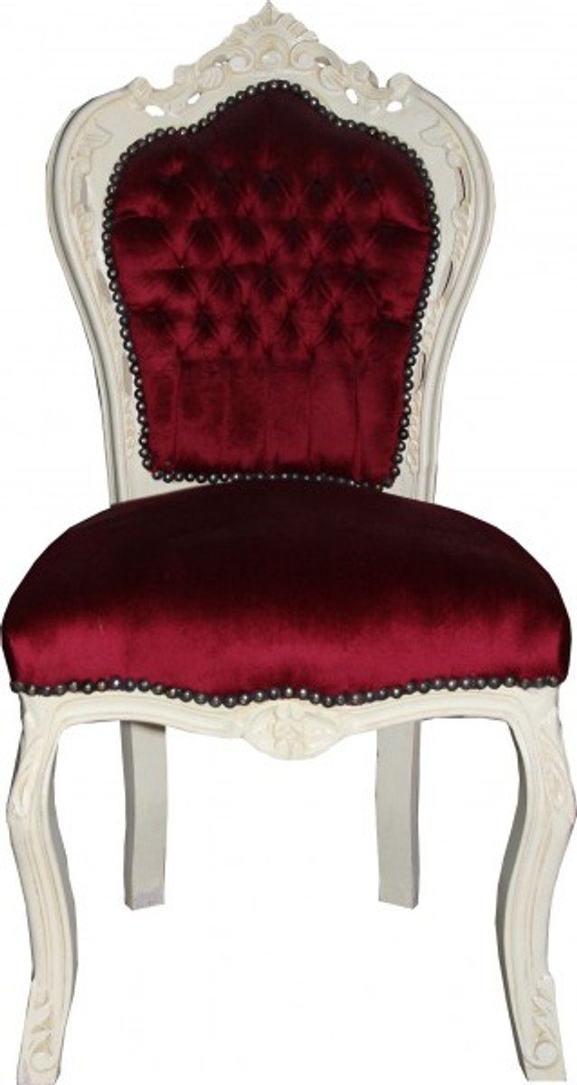 Casa Padrino Esszimmerstuhl / Bordeauxrot Look Barock Creme Stuhl Esszimmer Antik
