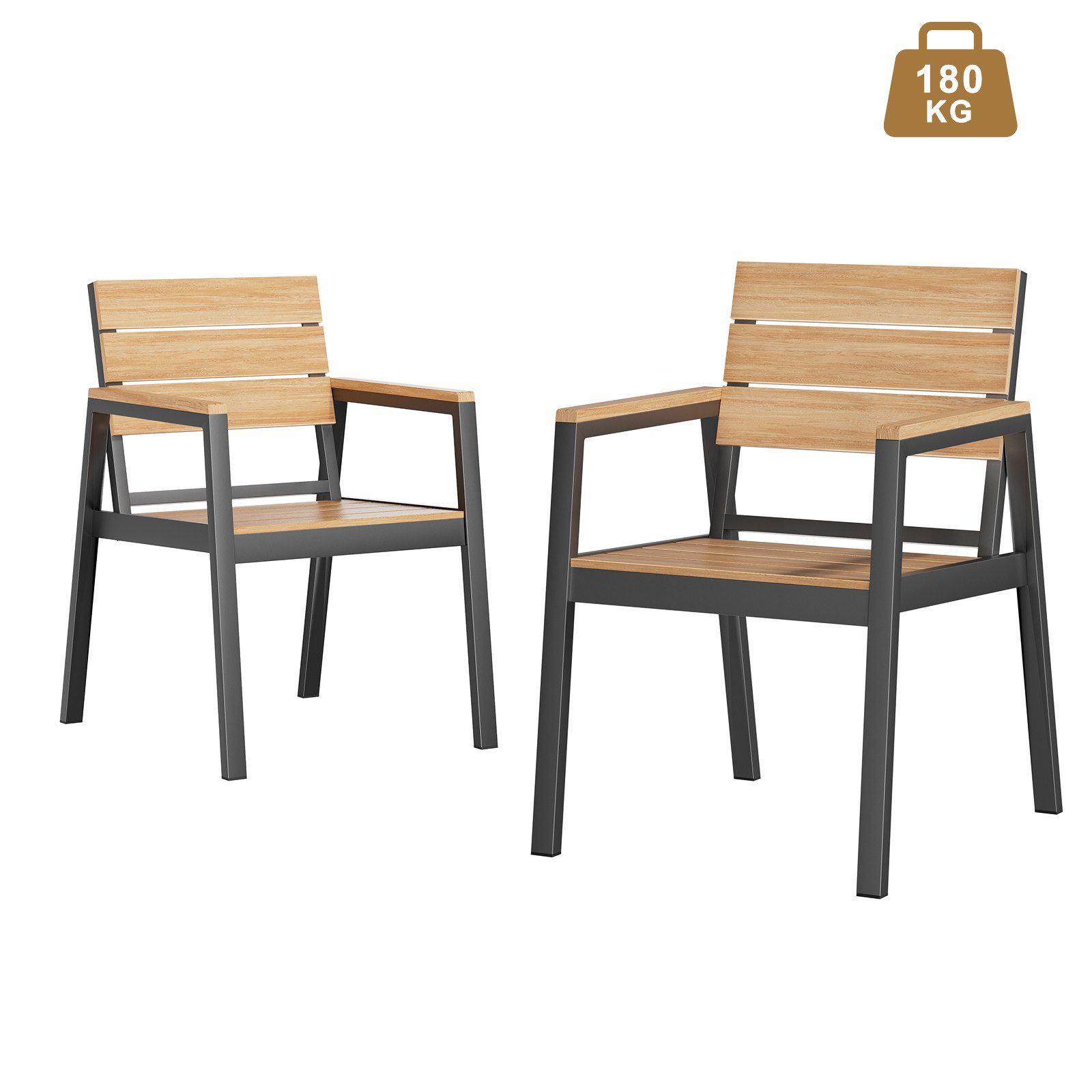 HOMALL Gartenstuhl stapelbar Aluminium Gartensessel Wetterfest, max Belastung 180kg (Set, 2 St), Korrosionsbeständigkeit, verstärkter Alu-Outdoorstuhl