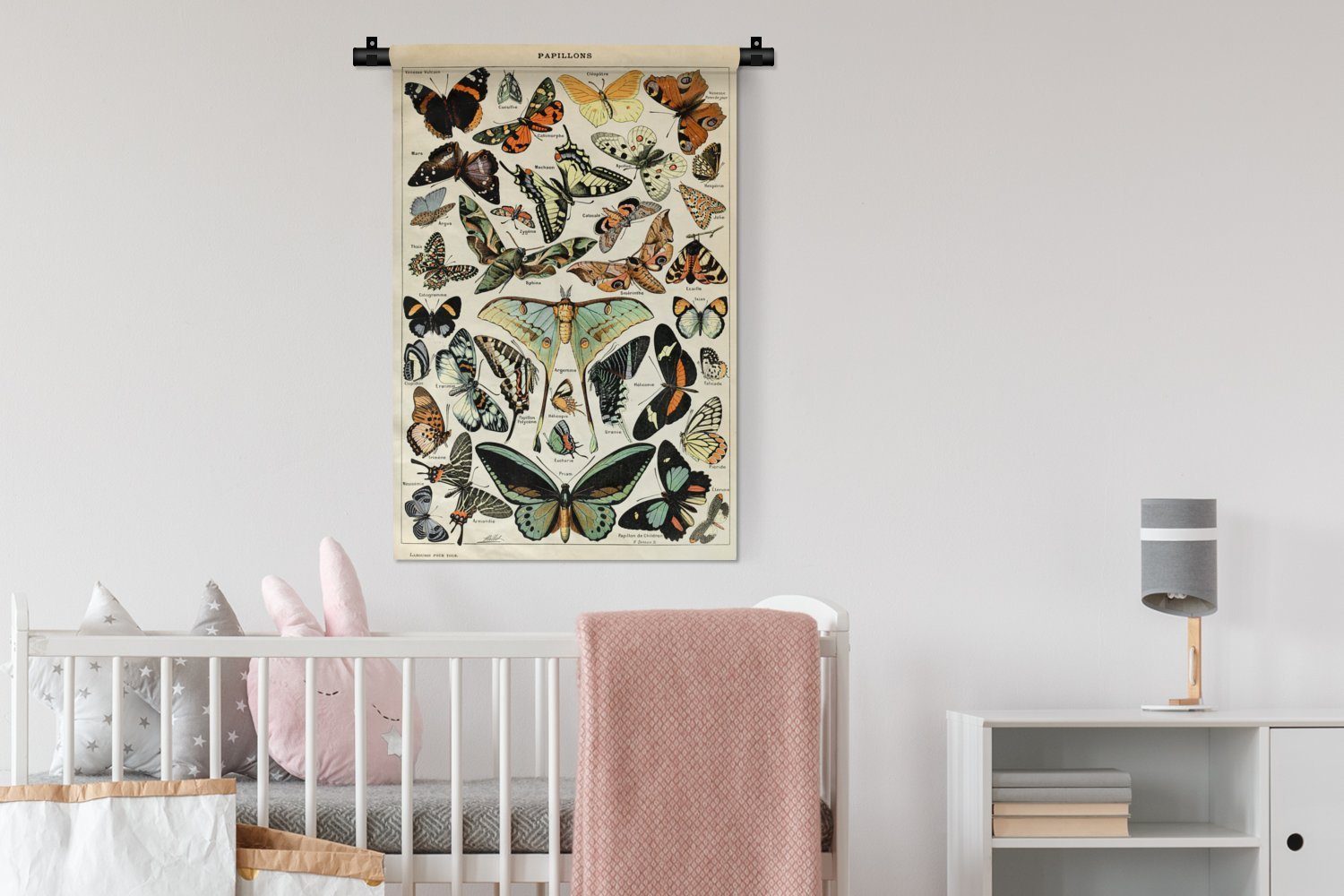 MuchoWow Wanddekoobjekt Wohnzimmer, Kinderzimmer - Schlafzimmer, - Insekten - für Adolphe Vintage, Kleid, Schmetterling - Tiere Millot Wanddeko Wandbehang