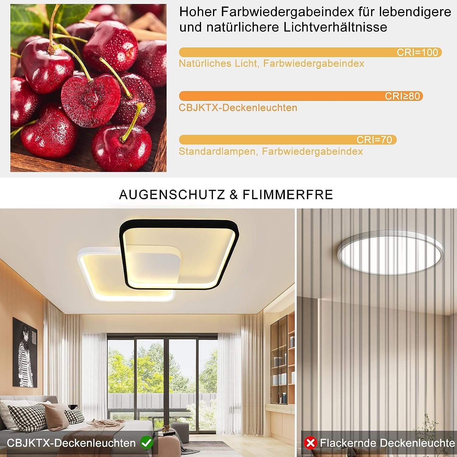 integriert, Schlafzimmer, für fest Wohnzimmerlampe LED 3000-6000k, Deckenleuchte ZMH LED Design Anwendungsbereich, Modern Stufenloses Schwarz-weiß Modernes Dimmen,