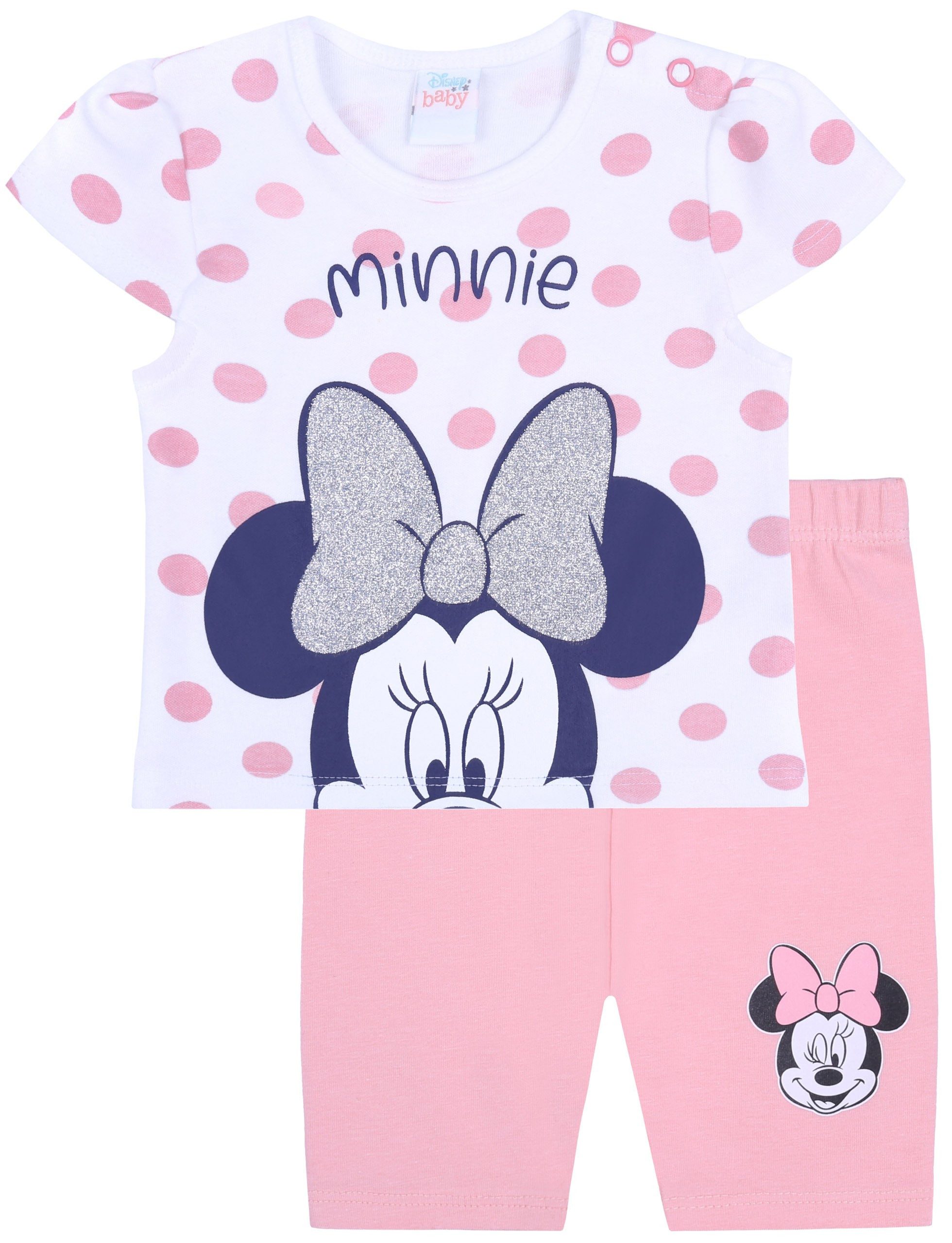 T-Shirt & Shorts Weiß Rosa Baby-Set getupft, T-Shirt+kurze Hose Minnie Mouse 3 Monate