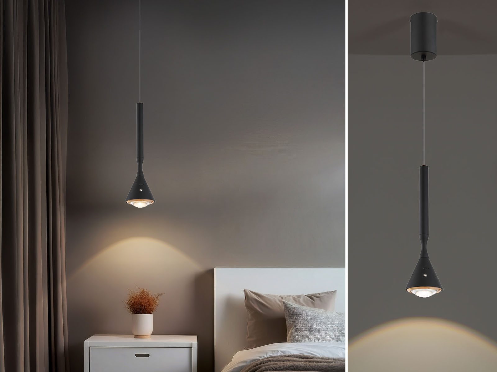 GLOBO LIGHTING LED Pendelleuchte, Dimmfunktion, LED fest integriert, Warmweiß & Tageslicht, 2 in 1 Akku-Lampe Schwarz, Hängelampe & Taschenlampe, Ø 10cm