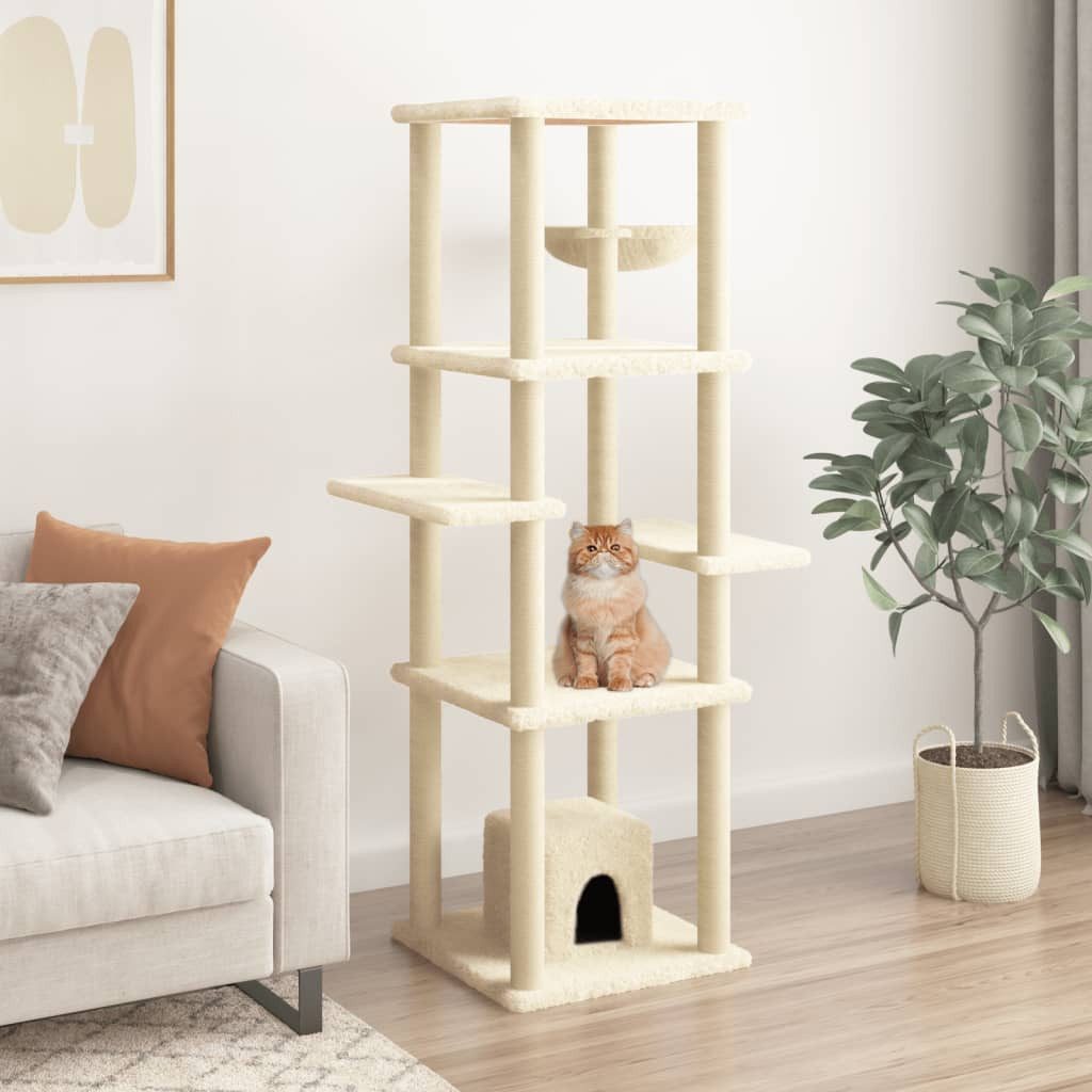 Thumbnail - vidaXL Kratzbaum, Katzenbaum mit Sisal-Kratzsäulen Creme 154 cm
