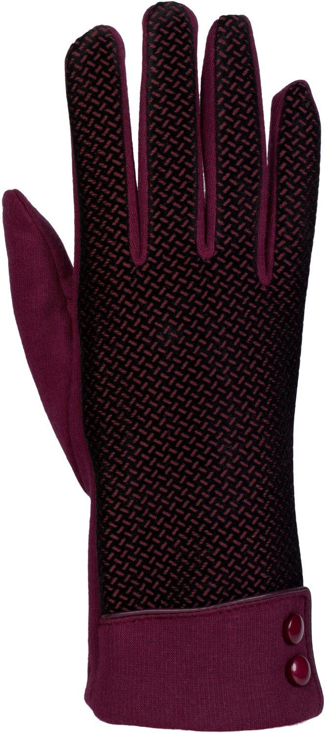 styleBREAKER Baumwollhandschuhe Touchscreen Handschuhe Riffel Muster Bordeaux-Rot weichem mit
