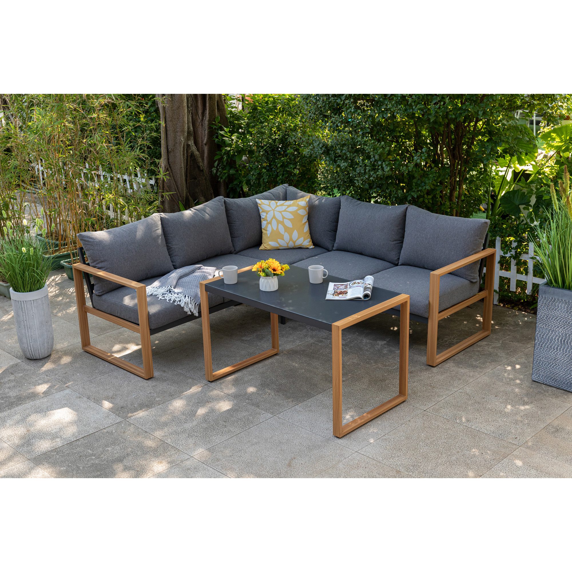 MANDALIKA Garden Gartenlounge-Set Lounge Set LUZERN, Aluminiumgestell in Holzoptik