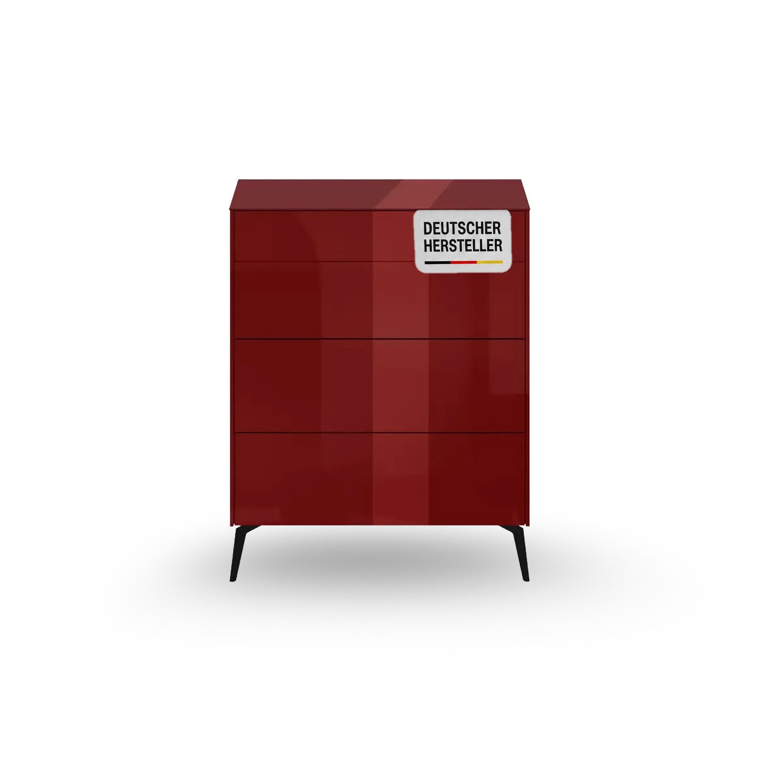 Storado Kommode Colors 82×89–102×42cm, Kommode mit 3 Schubladen, Farbe wählbar, Grifflose Optik mit Push-to-open, Glasfronten und Metallfüßen