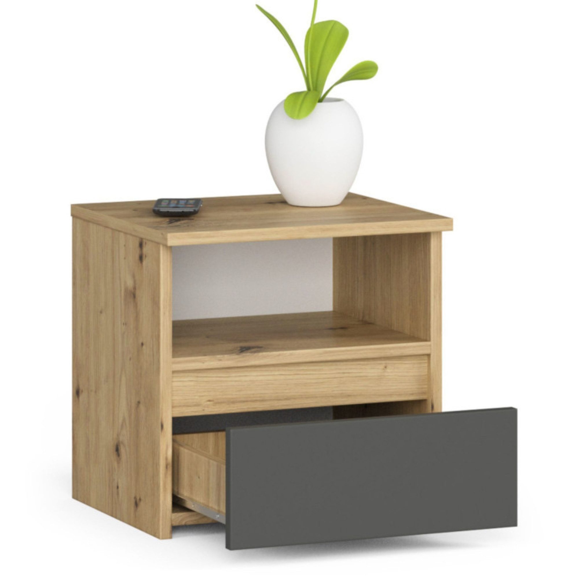 Home Collective Kommode 40 cm breit Holz Highboard Sideboard für Flur Schlafzimmer Wohnzimmer (Mehrzweckschrank Schrank schmal Kommode Schlafzimmer mit Schubladen), Kinderzimmer Organizer, 40 cm hoch mit 1 Schublade Artisan Eiche-grau