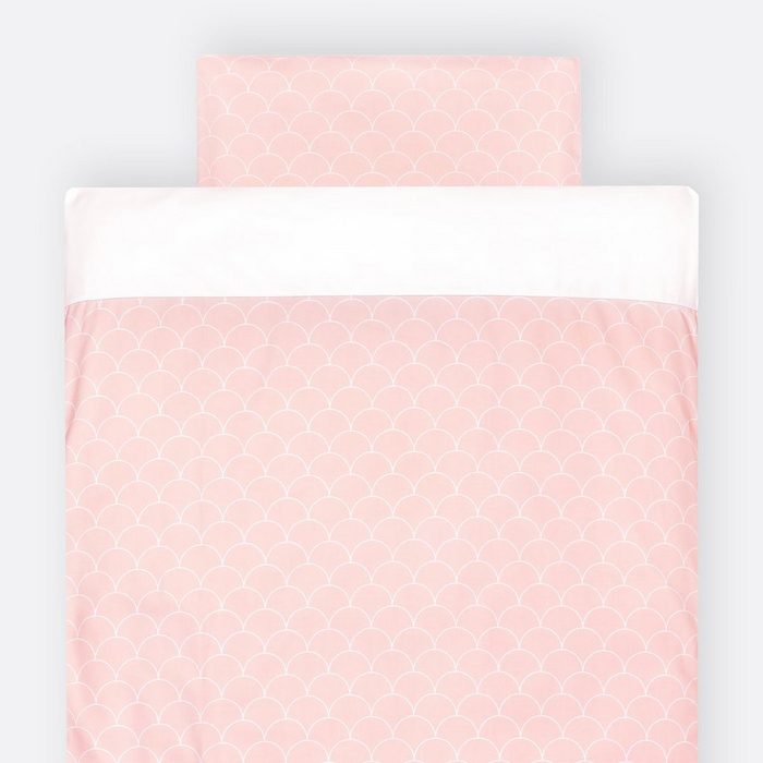 Babybettwäsche weiße Halbkreise auf Rosa KraftKids 100% Baumwolle hochwärtiger Stoff weich