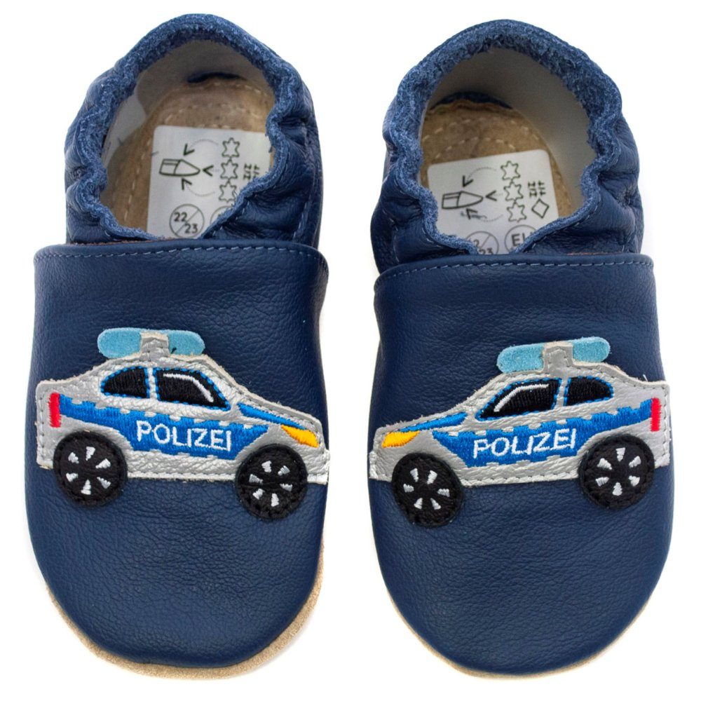 HOBEA-Germany Kitaschuhe Safestep, Kinderhausschuhe in verschiedenen Farben Lauflernschuh Polizeiauto Dunkelblau