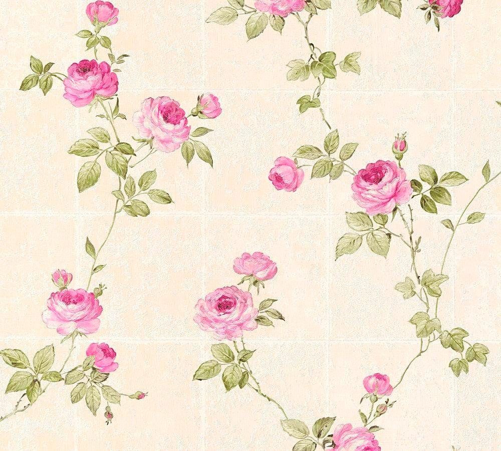 floral, A.S. living Création Floral Château, geblümt, beige/grün/rosa walls Blumen Tapete Vliestapete