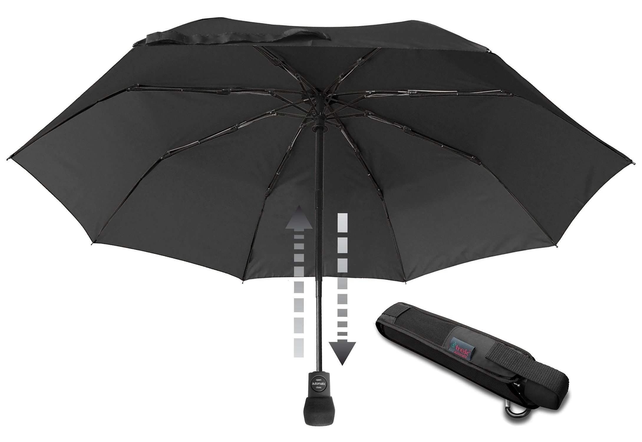 EuroSCHIRM® trek, light Kompass integriertem Automatik, schwarz mit Taschenregenschirm