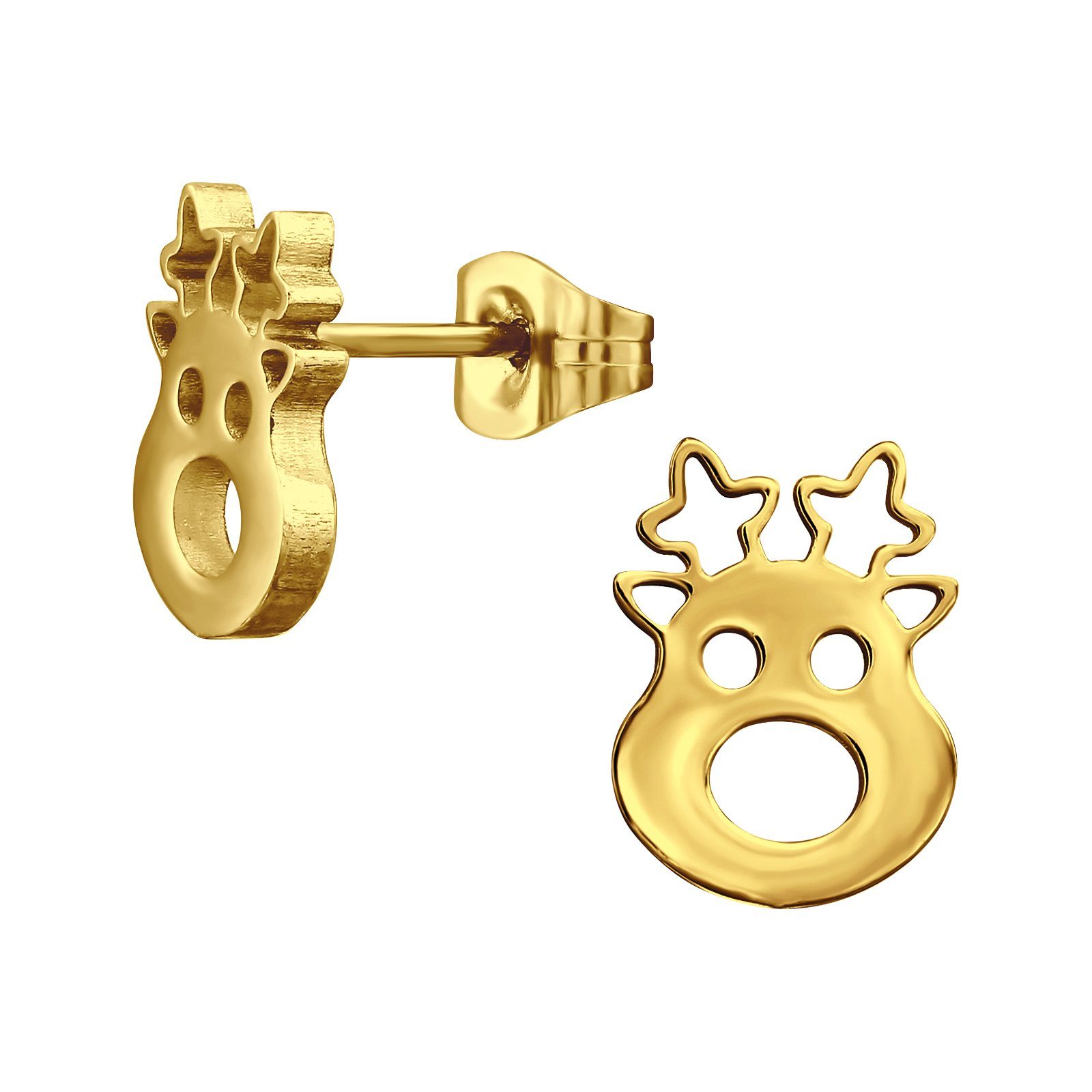 BUNGSA Ohrring-Set Ohrstecker Rentier Gold aus Edelstahl Unisex (1 Paar (2 Stück), 2-tlg), Ohrschmuck Ohrringe