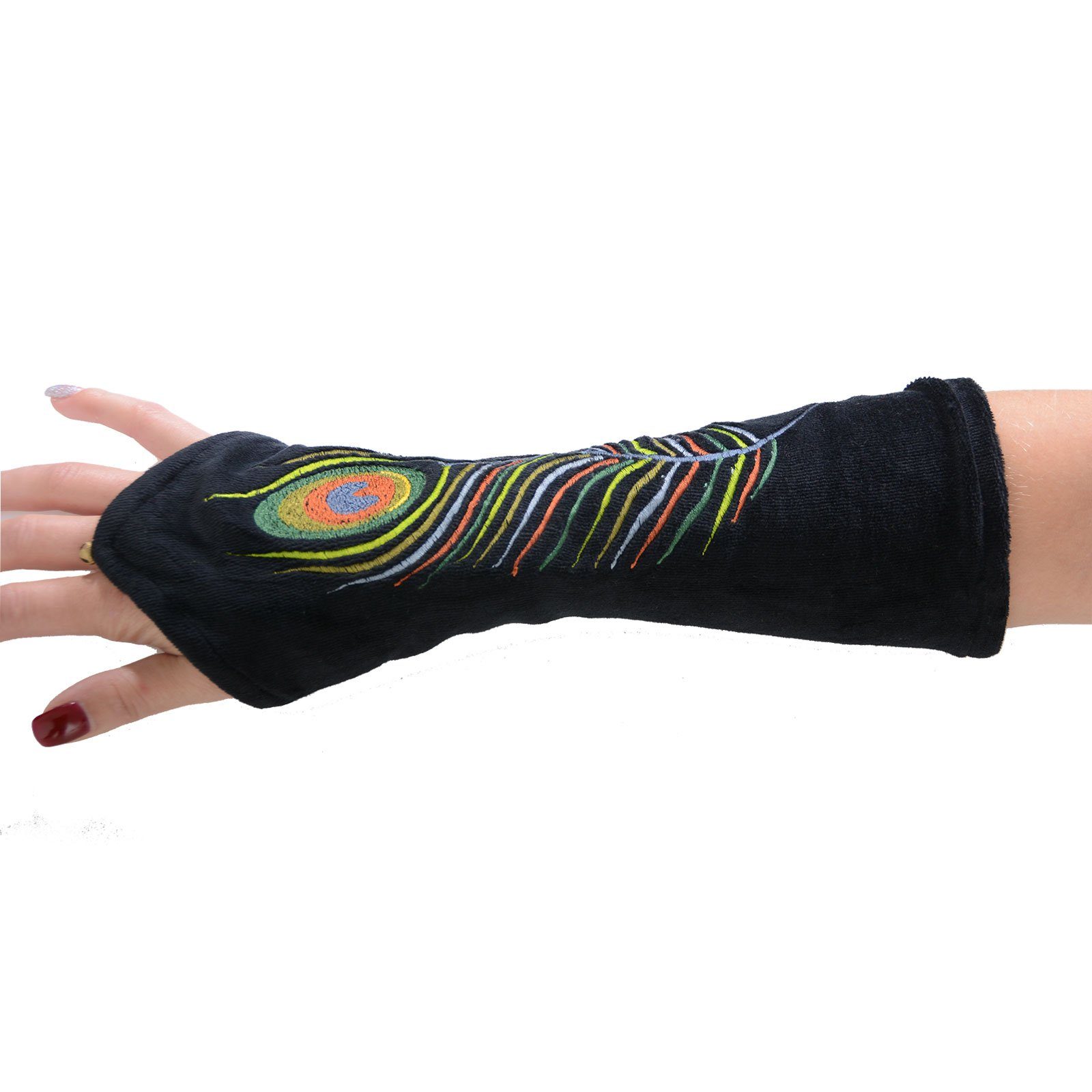 KUNST UND MAGIE Armstulpen Kunst&Magie Samt Armstulpen Handwärmer "Pfauenfeder" Handschuhe
