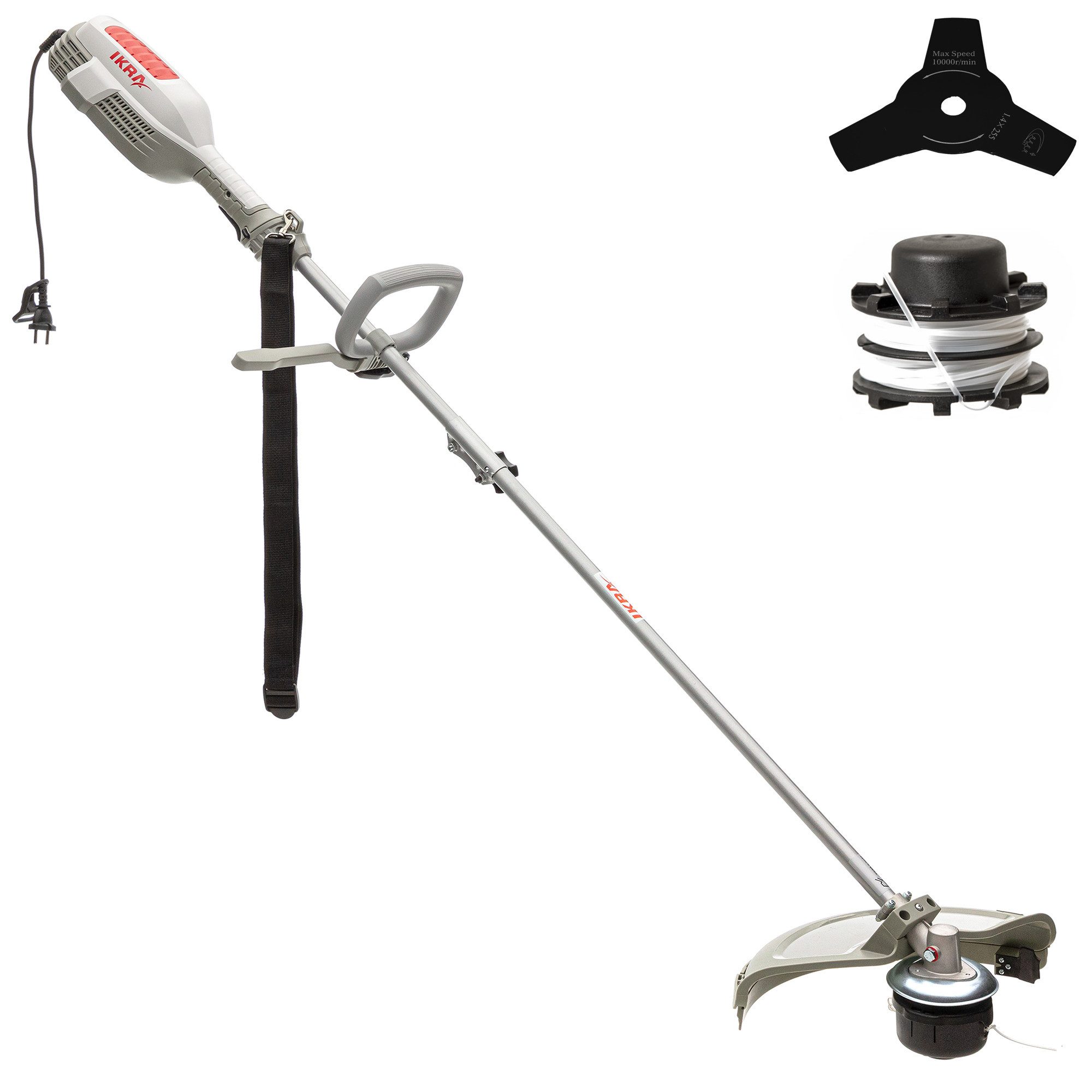 ikra GmbH Elektro-Motorsense IES 1000 C, 23 cm cm Arbeitsbreite Messer, 37 cm cm Arbeitsbreite Faden, mit Fadenspule, 3-Zahn-Messer & Schultergurt