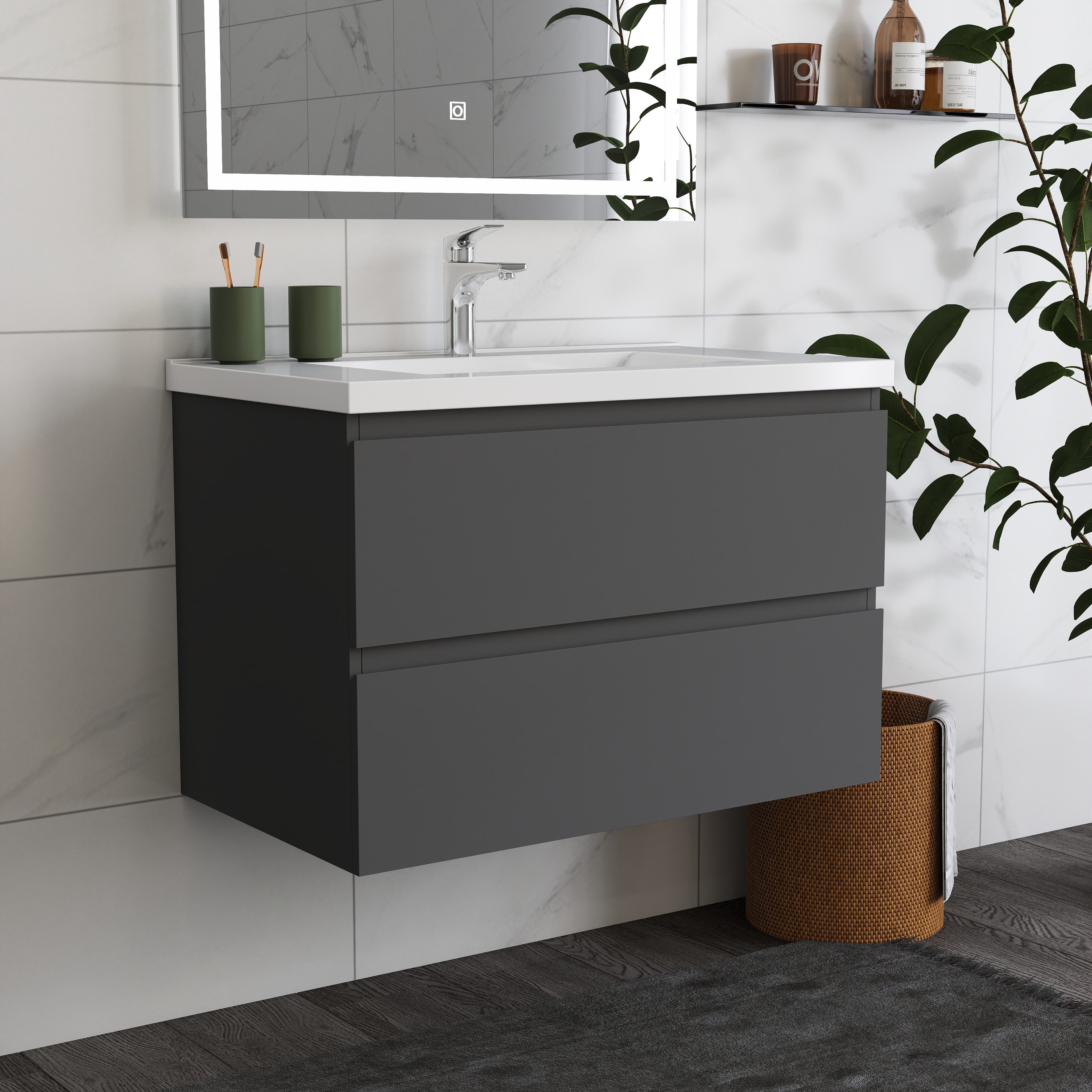 duschspa Waschtisch Waschbecken mit Unterschrank Badschrank Waschplatz Badmöbel Set, Matt, 50-120cm
